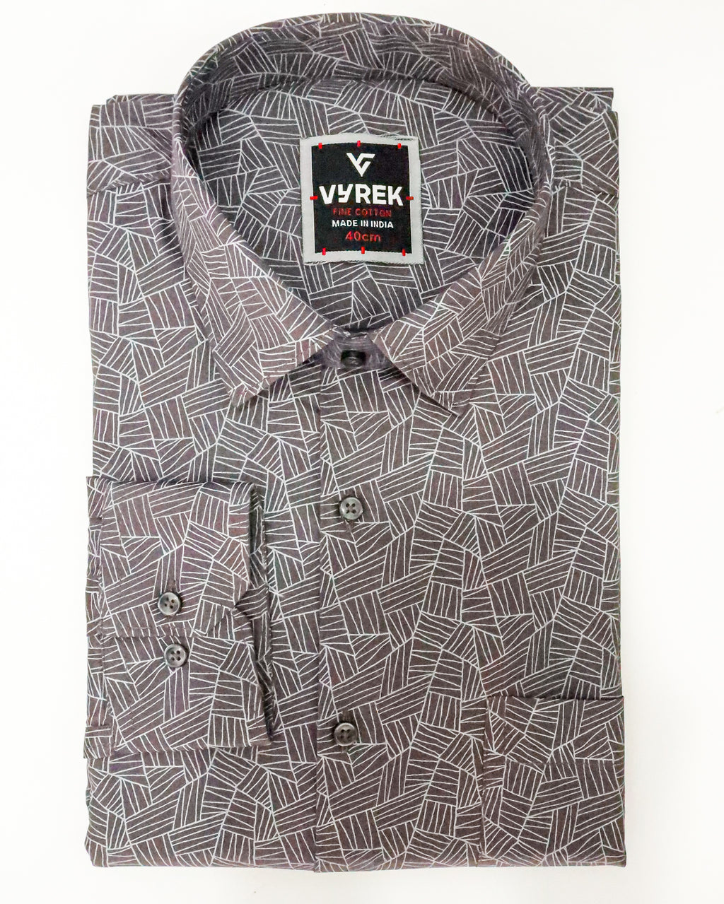Men’s Slim Fit Dark Grey Geometric Line Cotton Shirt