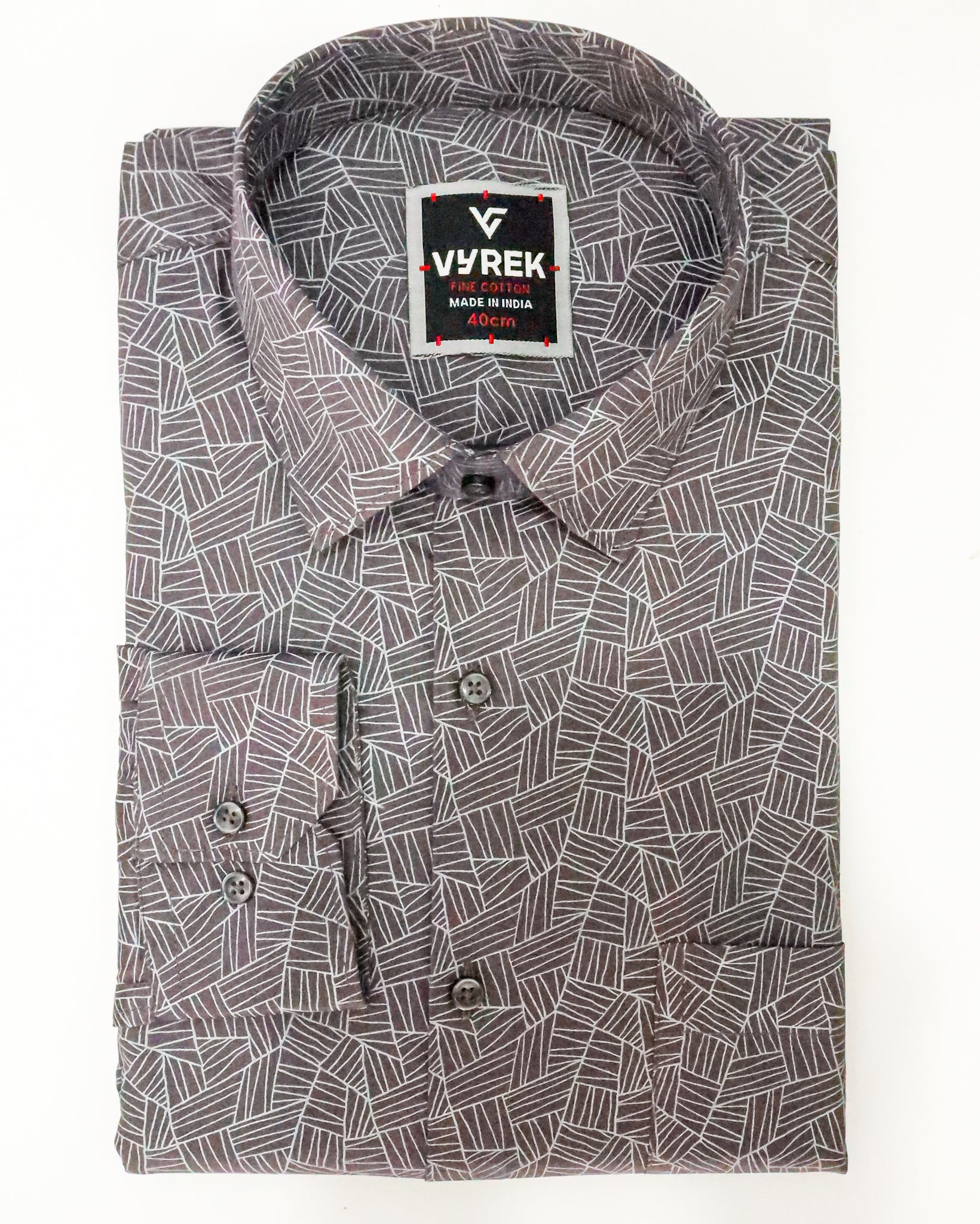 Men’s Slim Fit Dark Grey Geometric Line Cotton Shirt