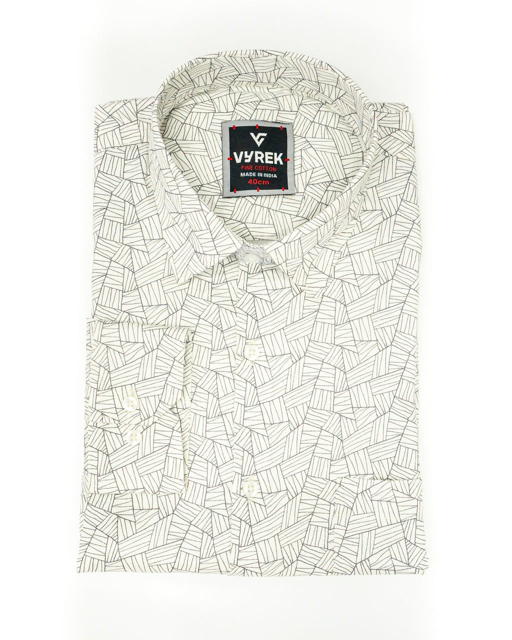 Men's Slim Fit Off White Abstract Line Print Cotton Shirt