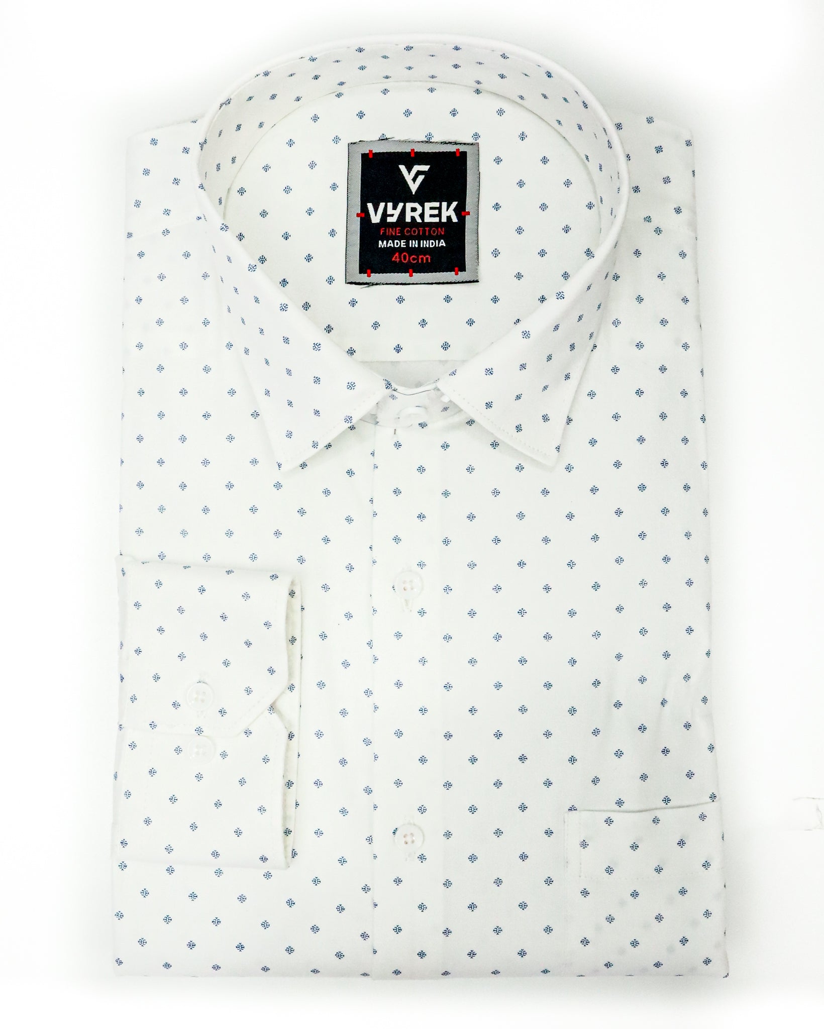 Men's Slim Fit White Geometric Print Cotton Shirt