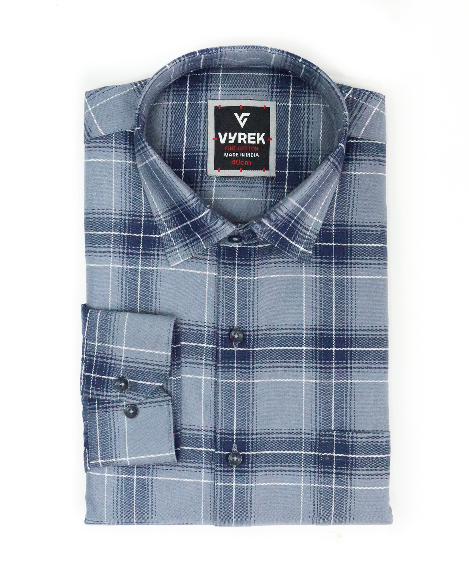 Men's Slim Fit Steel Blue Checked Cotton Shirt