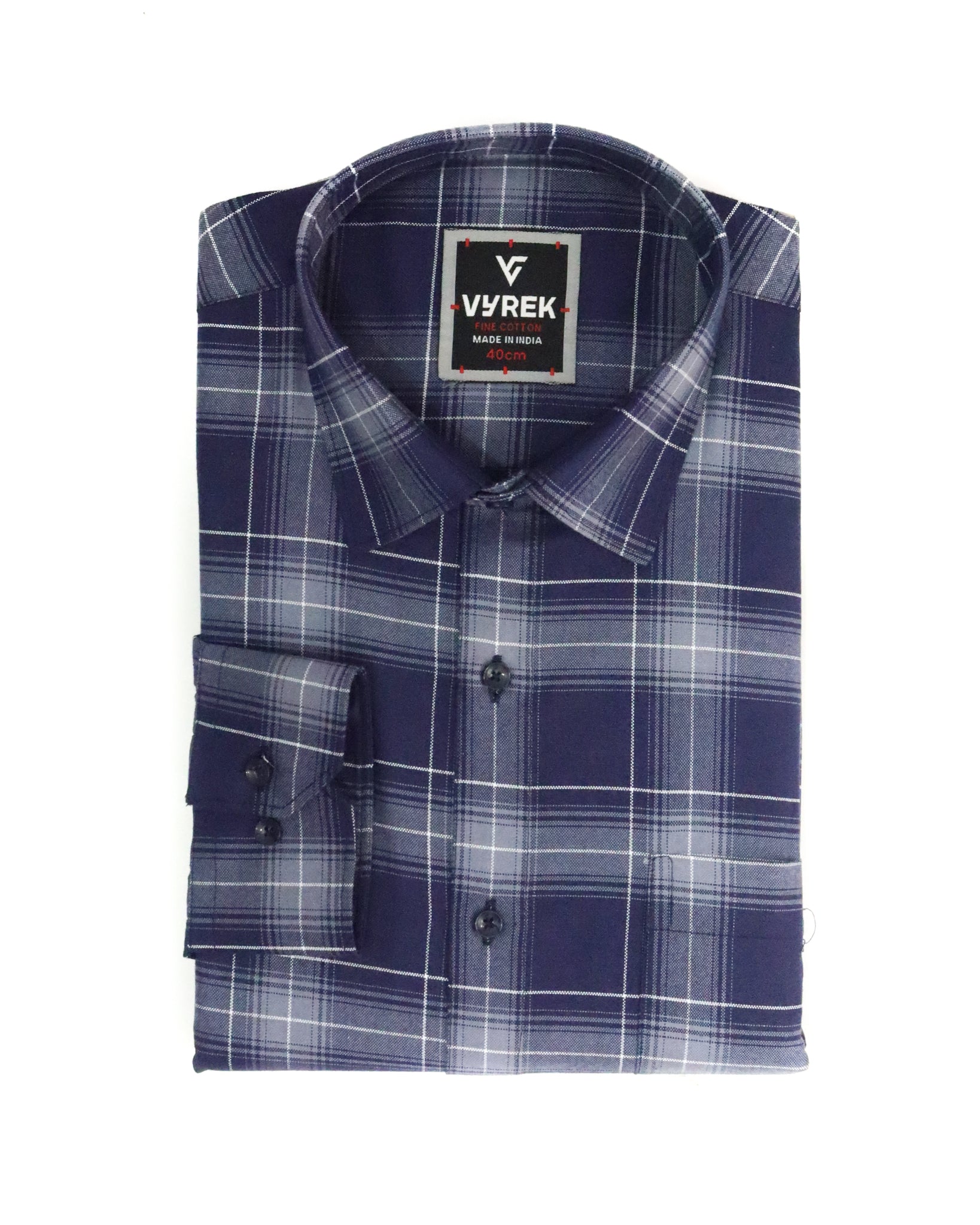 Men's Slim Fit Navy Blue Checked Cotton Shirt