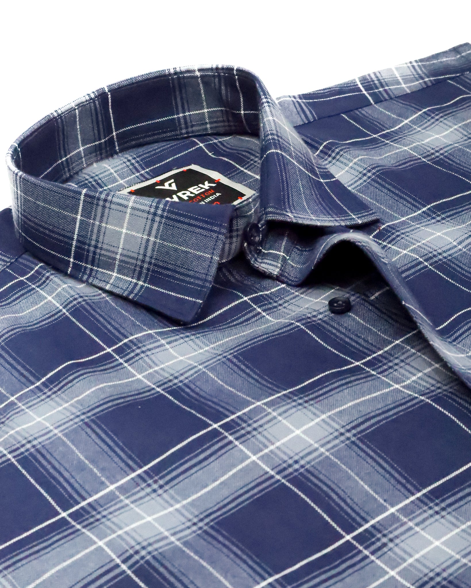Men's Slim Fit Navy Blue Checked Cotton Shirt