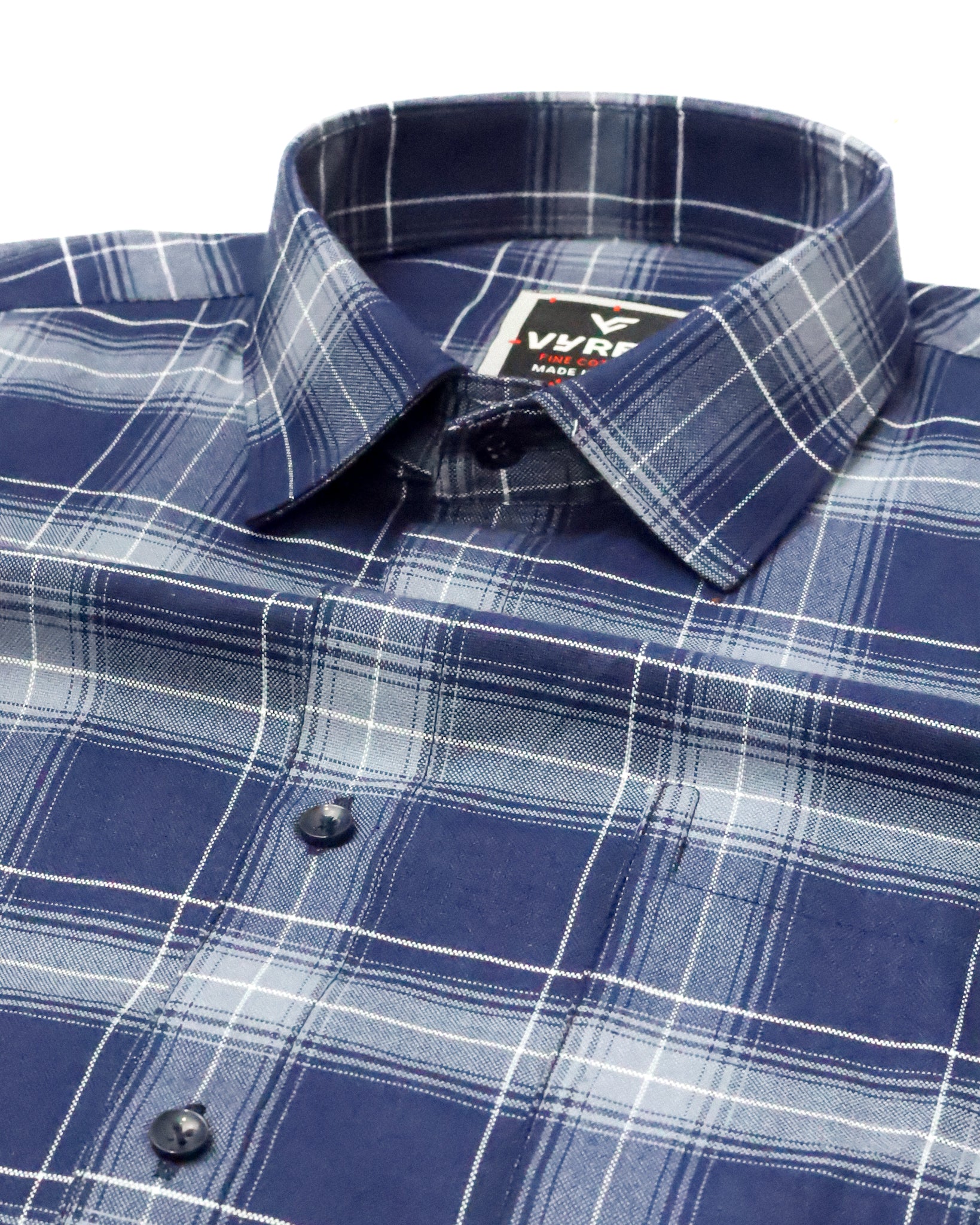 Men's Slim Fit Navy Blue Checked Cotton Shirt