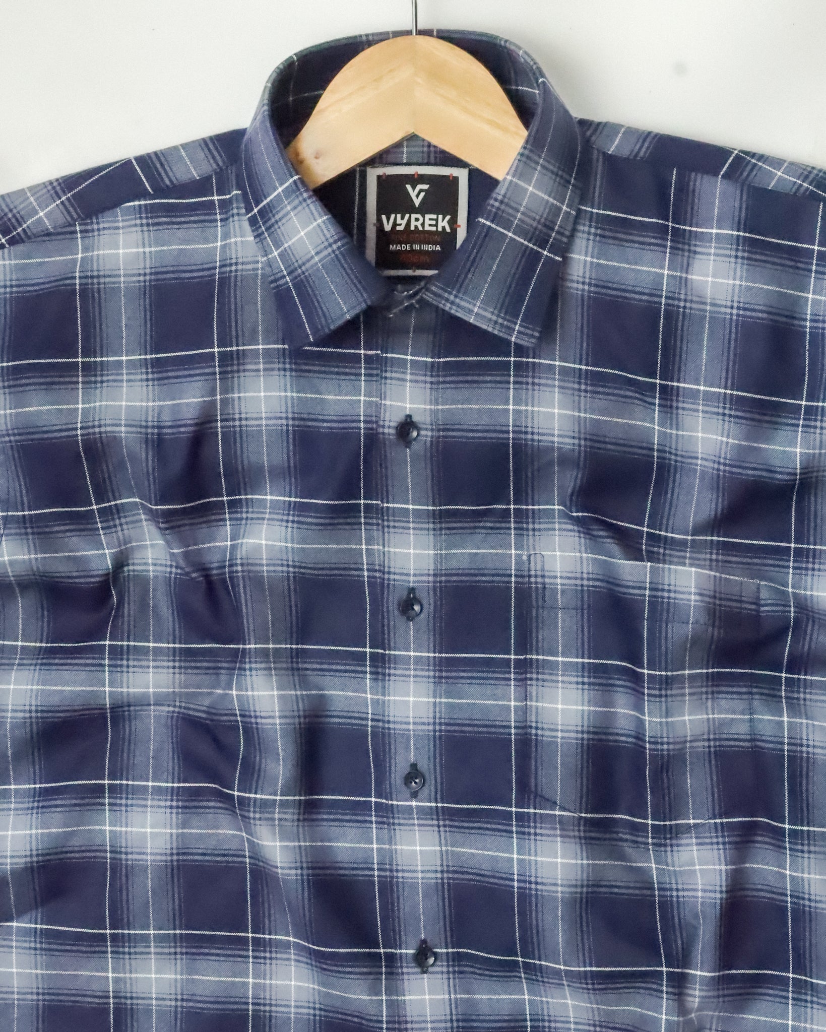 Men's Slim Fit Navy Blue Checked Cotton Shirt