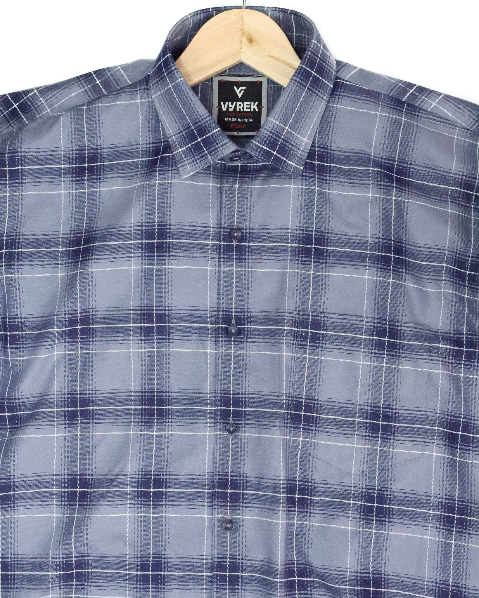 Men's Slim Fit Steel Blue Checked Cotton Shirt