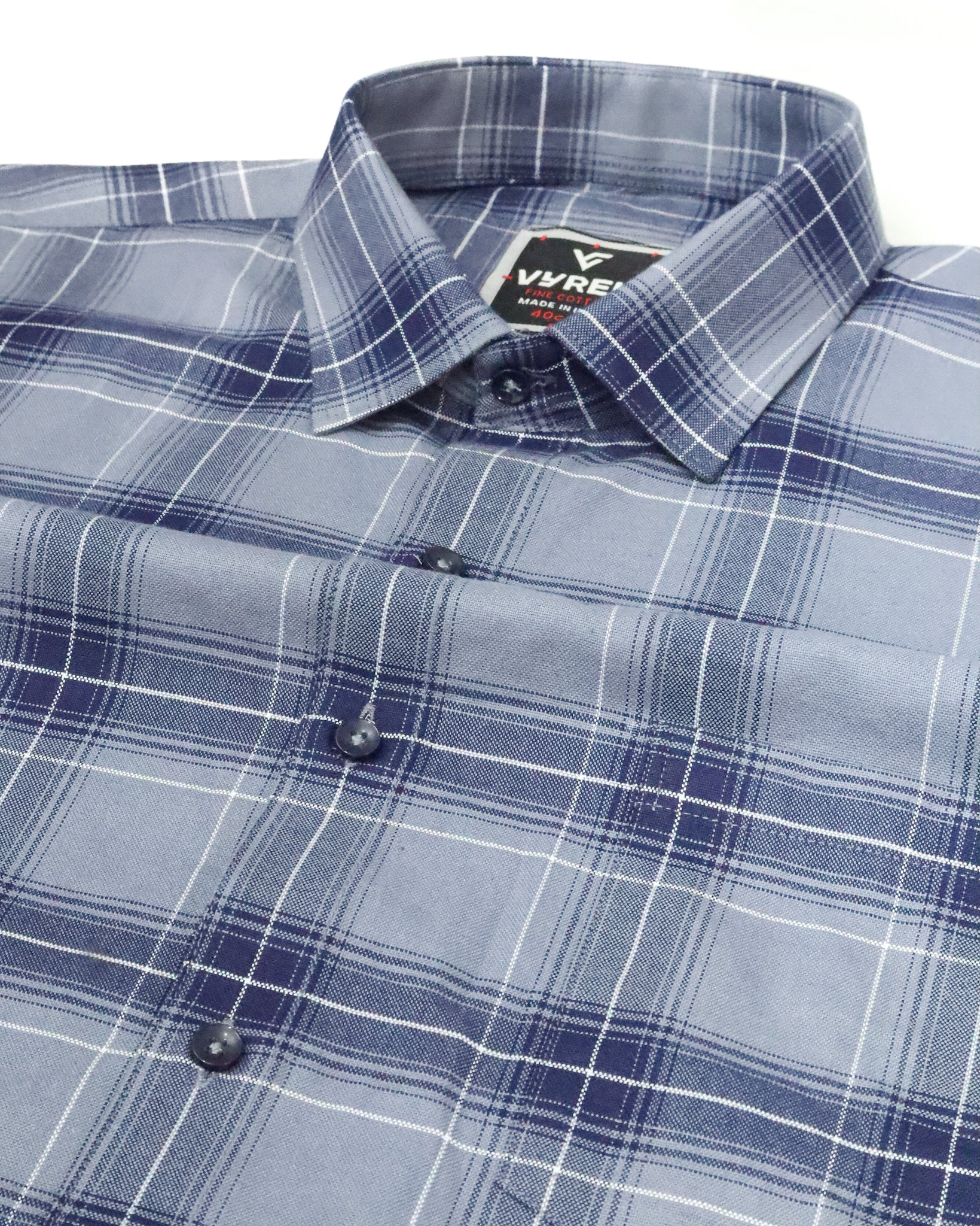 Men's Slim Fit Steel Blue Checked Cotton Shirt
