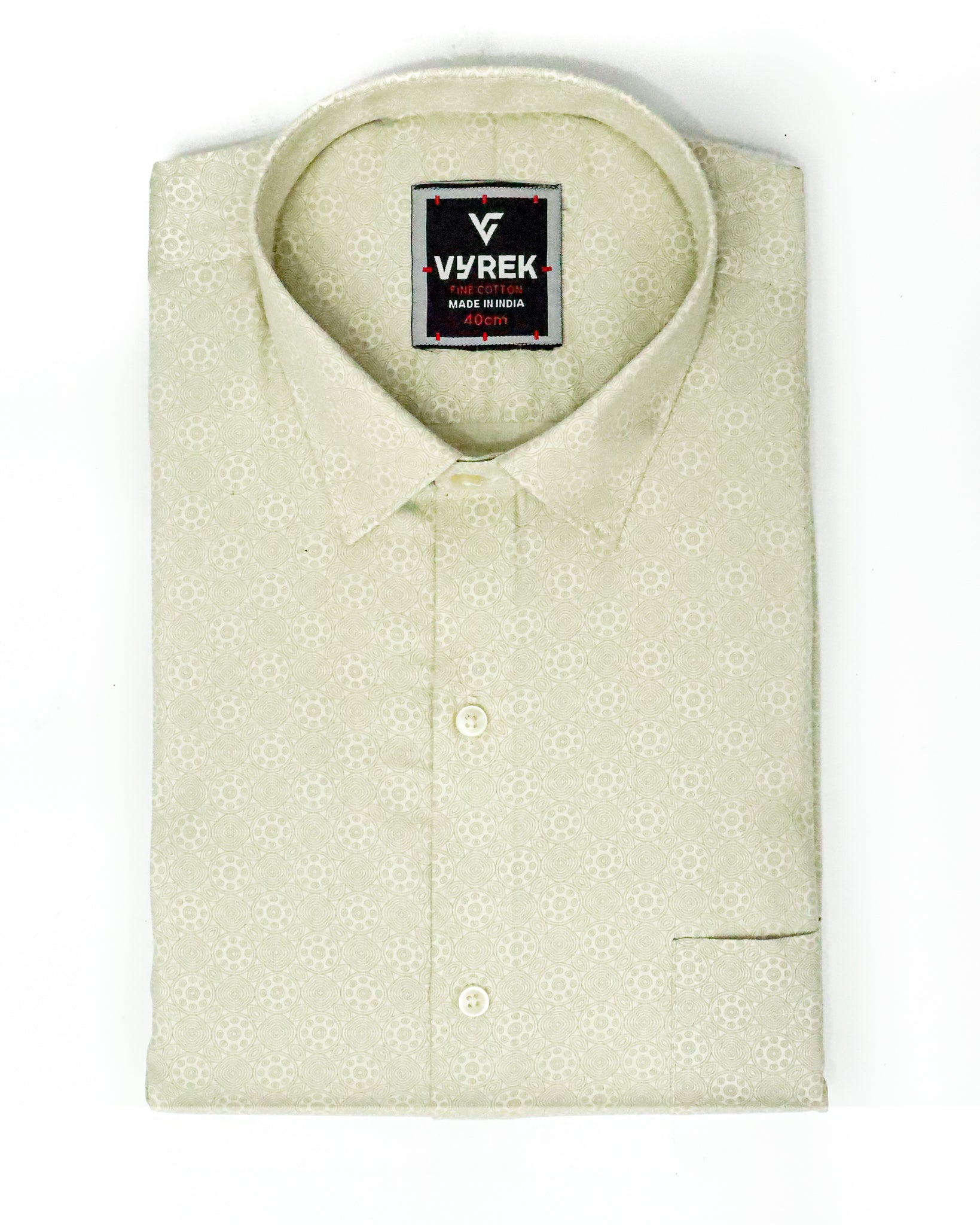 Men's Slim Fit Light Beige Printed Cotton Shirt