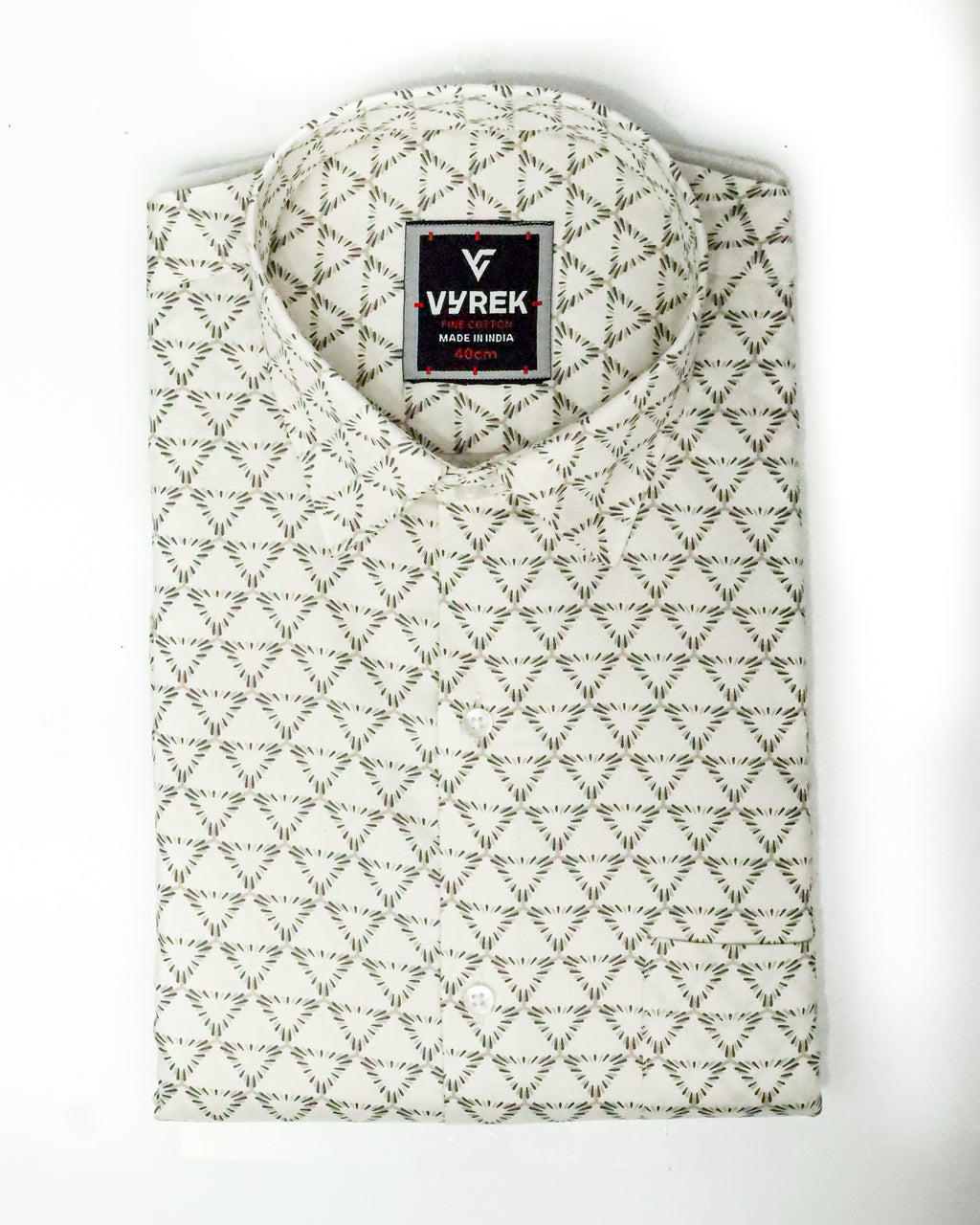 Men's Slim Fit Cream Geometric Printed Cotton Shirt