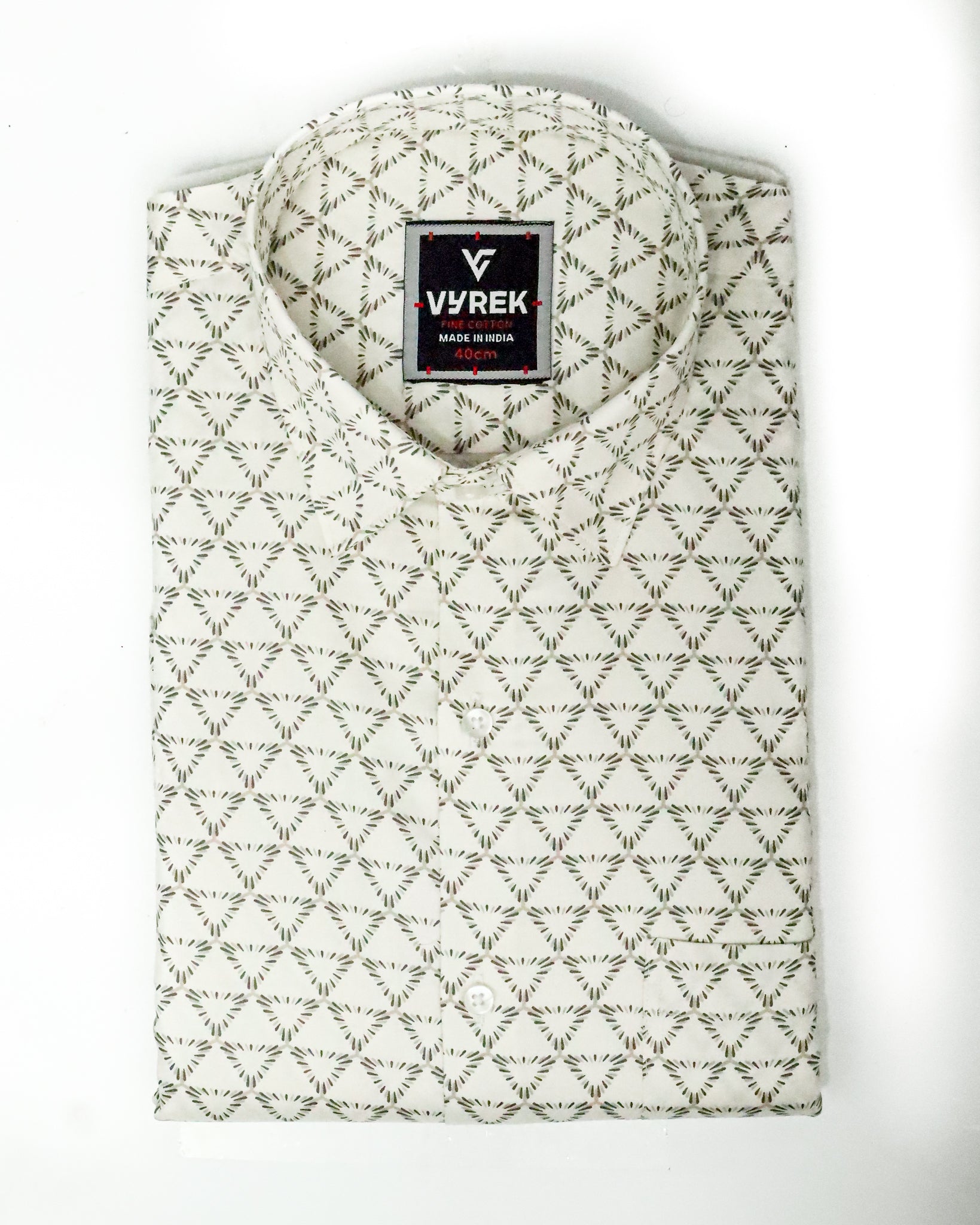 Men's Slim Fit Cream Geometric Printed Cotton Shirt