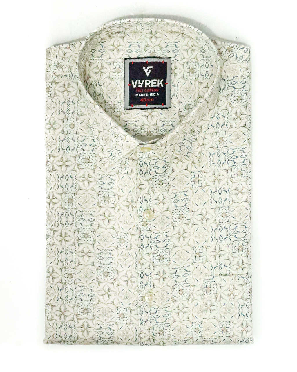 Men's Slim Fit Cream Printed Cotton Shirt
