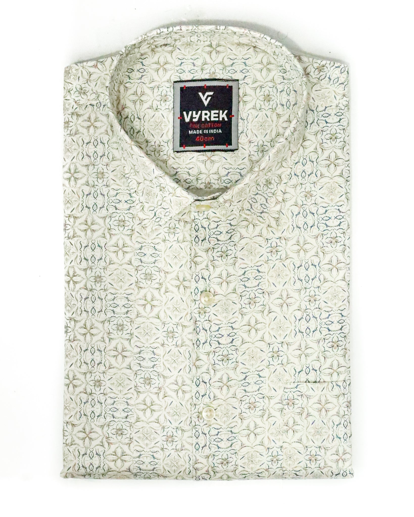 Men's Slim Fit Cream Printed Cotton Shirt