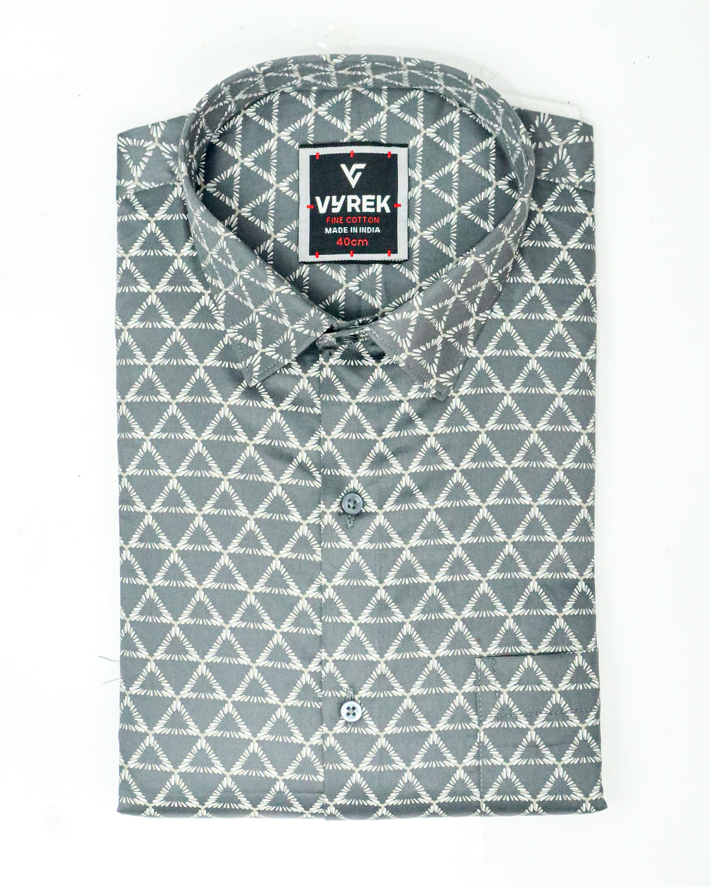 Men's Slim Fit Grey Geometric Printed Cotton Shirt