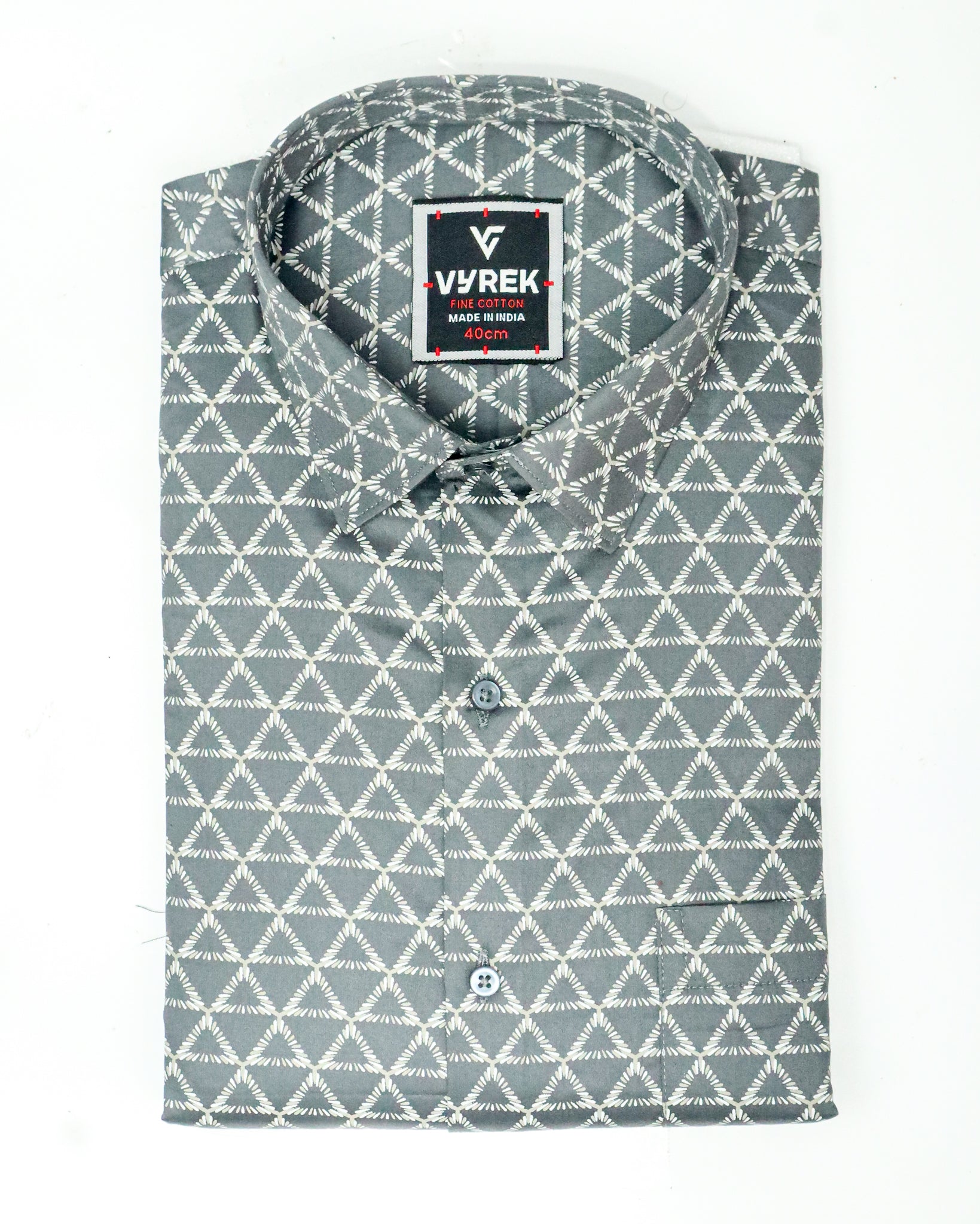 Men's Slim Fit Grey Geometric Printed Cotton Shirt