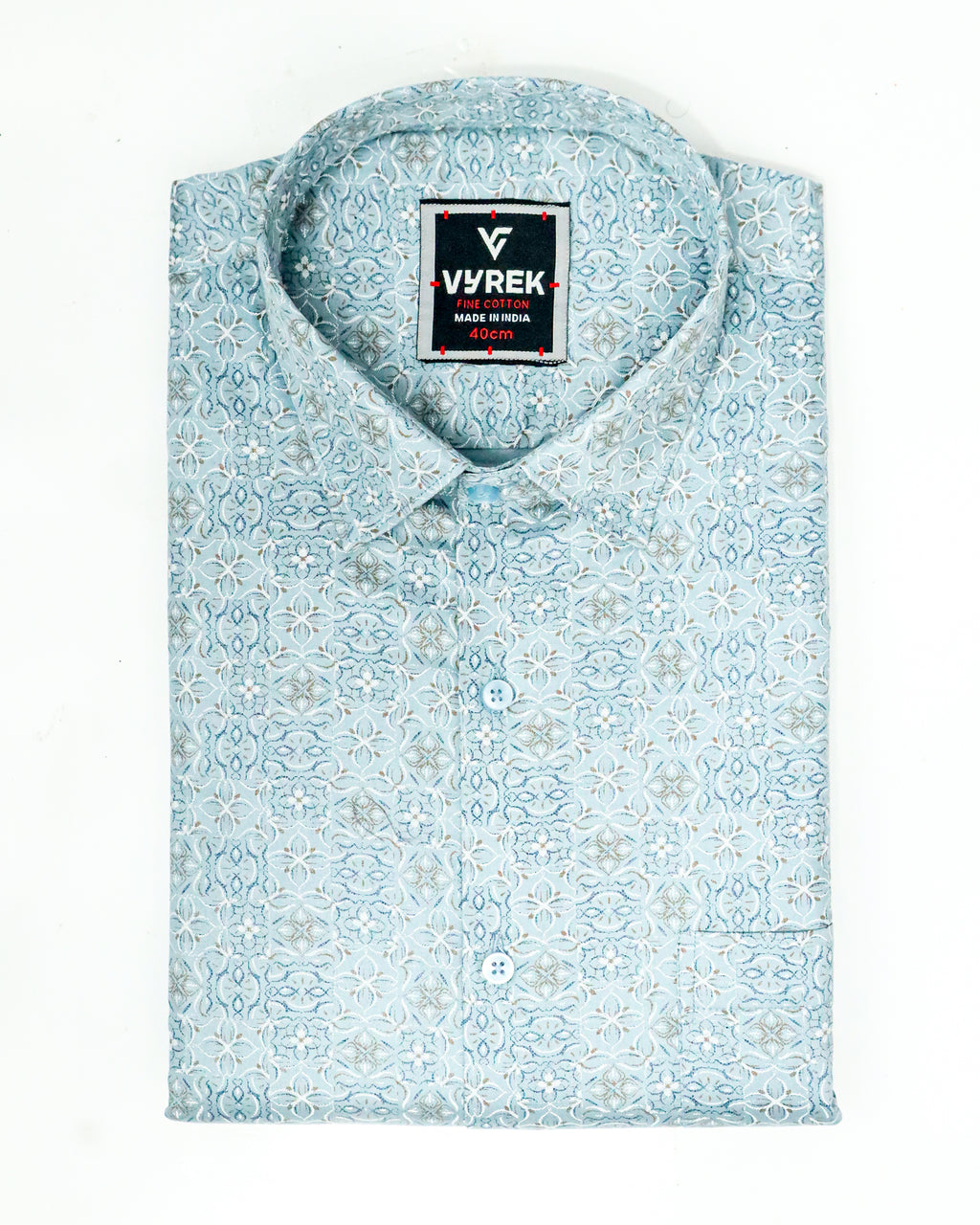 Men's Slim Fit Light Blue Printed Cotton Shirt