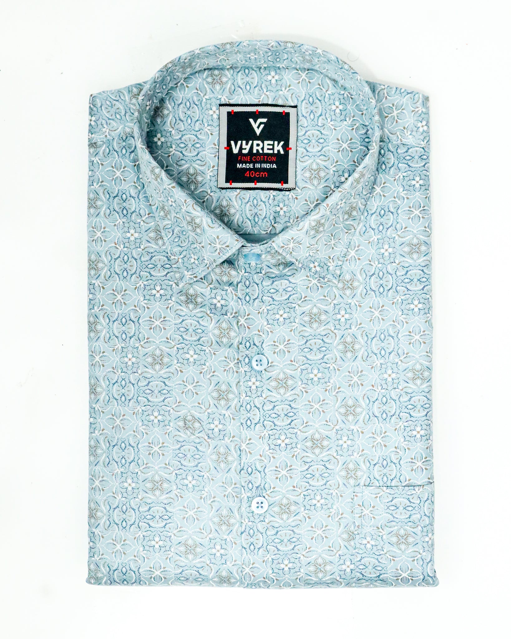 Men's Slim Fit Light Blue Printed Cotton Shirt