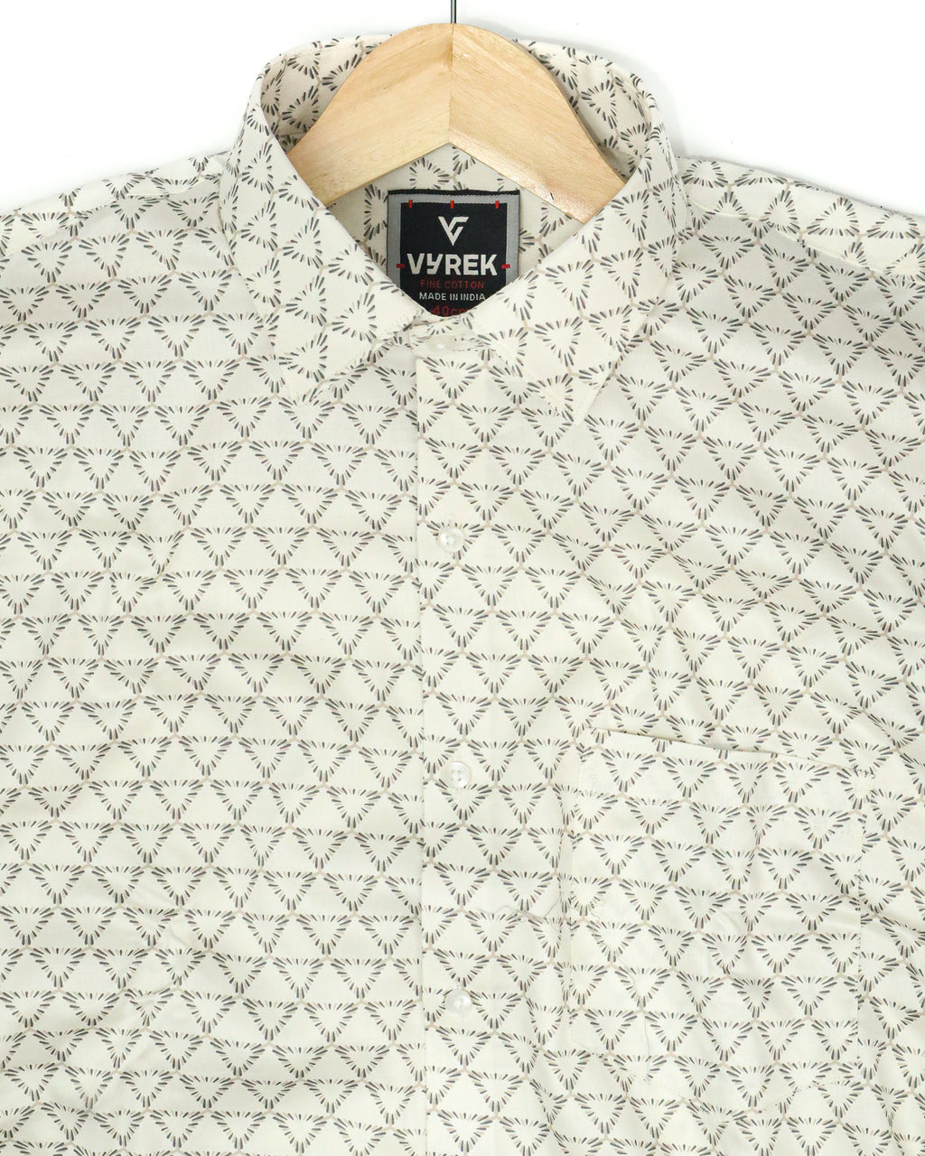 Men's Slim Fit Cream Geometric Printed Cotton Shirt
