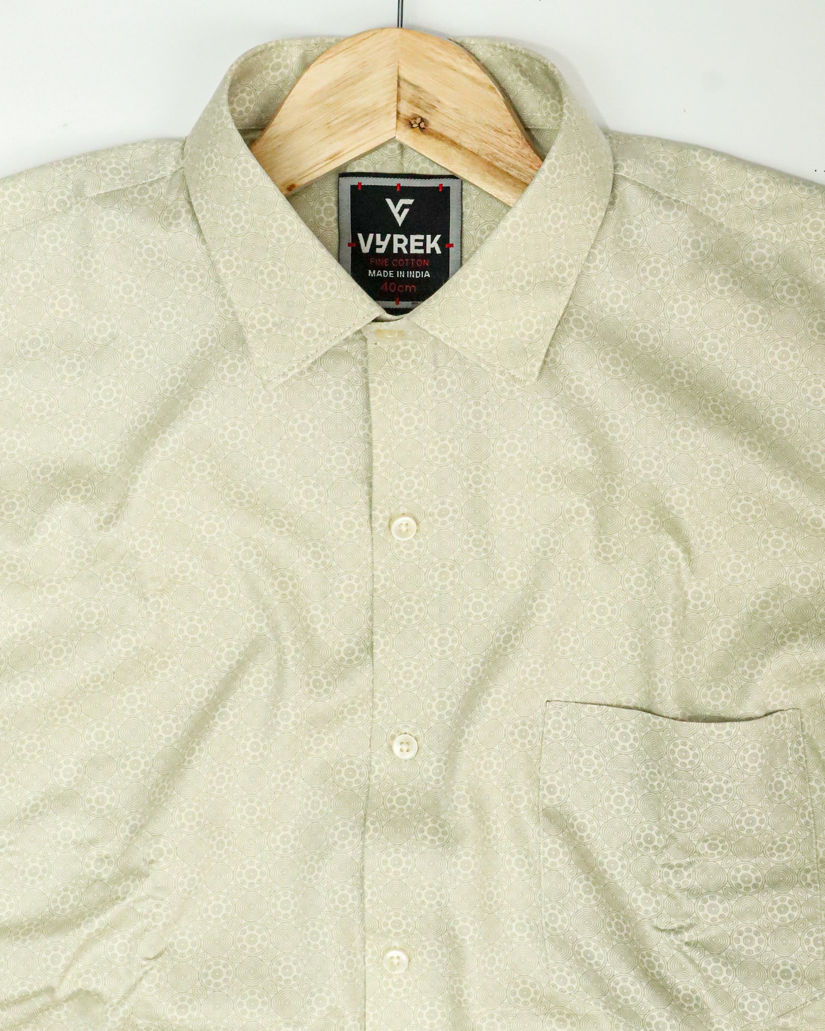 Men's Slim Fit Light Beige Printed Cotton Shirt