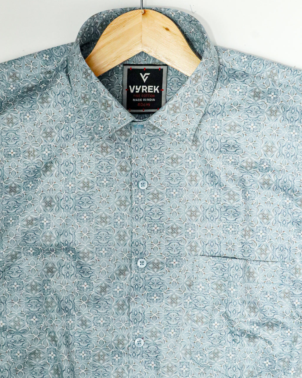 Men's Slim Fit Light Blue Printed Cotton Shirt