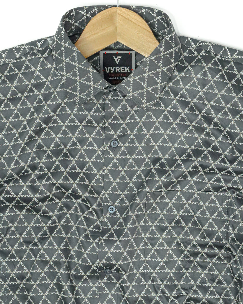 Men's Slim Fit Grey Geometric Printed Cotton Shirt