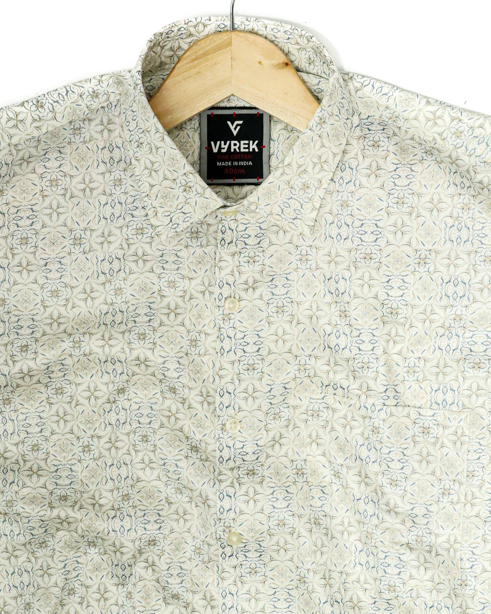Men's Slim Fit Cream Printed Cotton Shirt