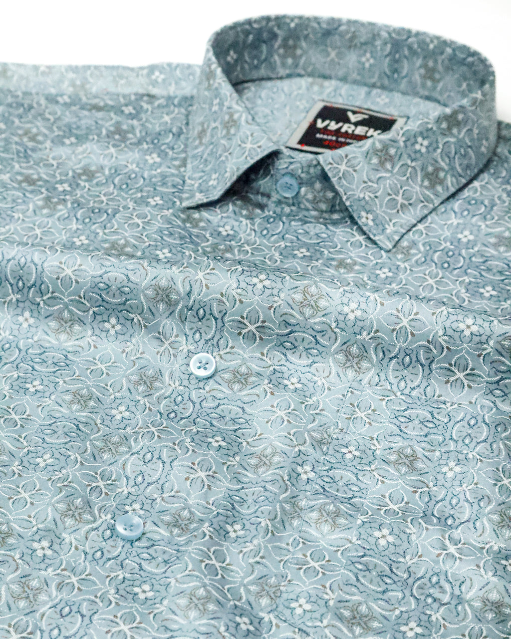 Men's Slim Fit Light Blue Printed Cotton Shirt