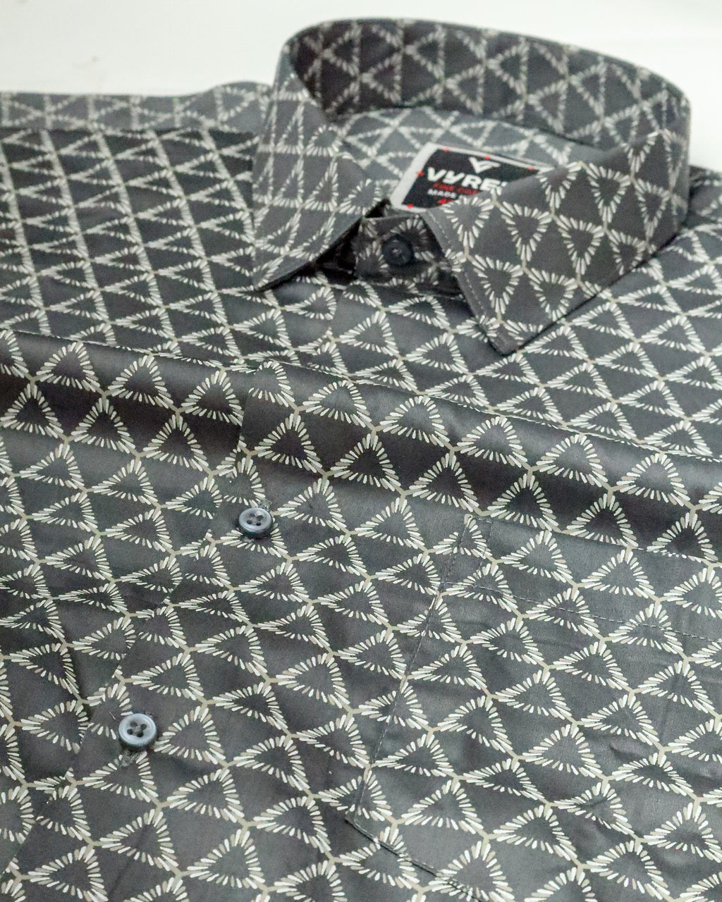 Men's Slim Fit Grey Geometric Printed Cotton Shirt