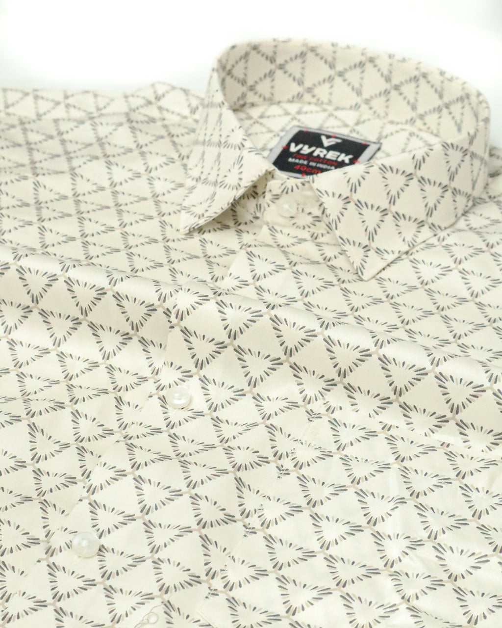 Men's Slim Fit Cream Geometric Printed Cotton Shirt