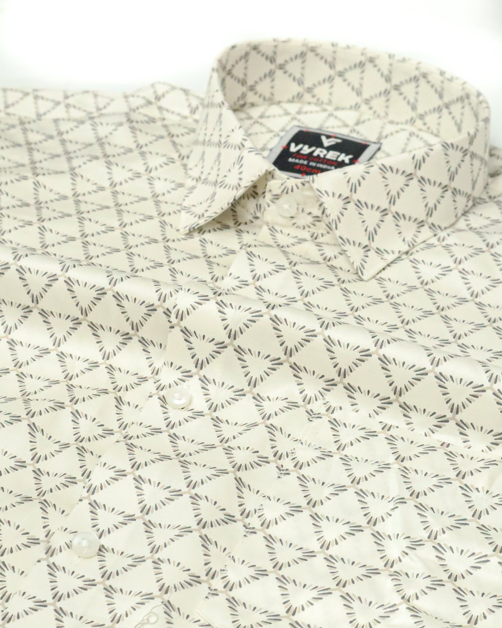 Men's Slim Fit Cream Geometric Printed Cotton Shirt