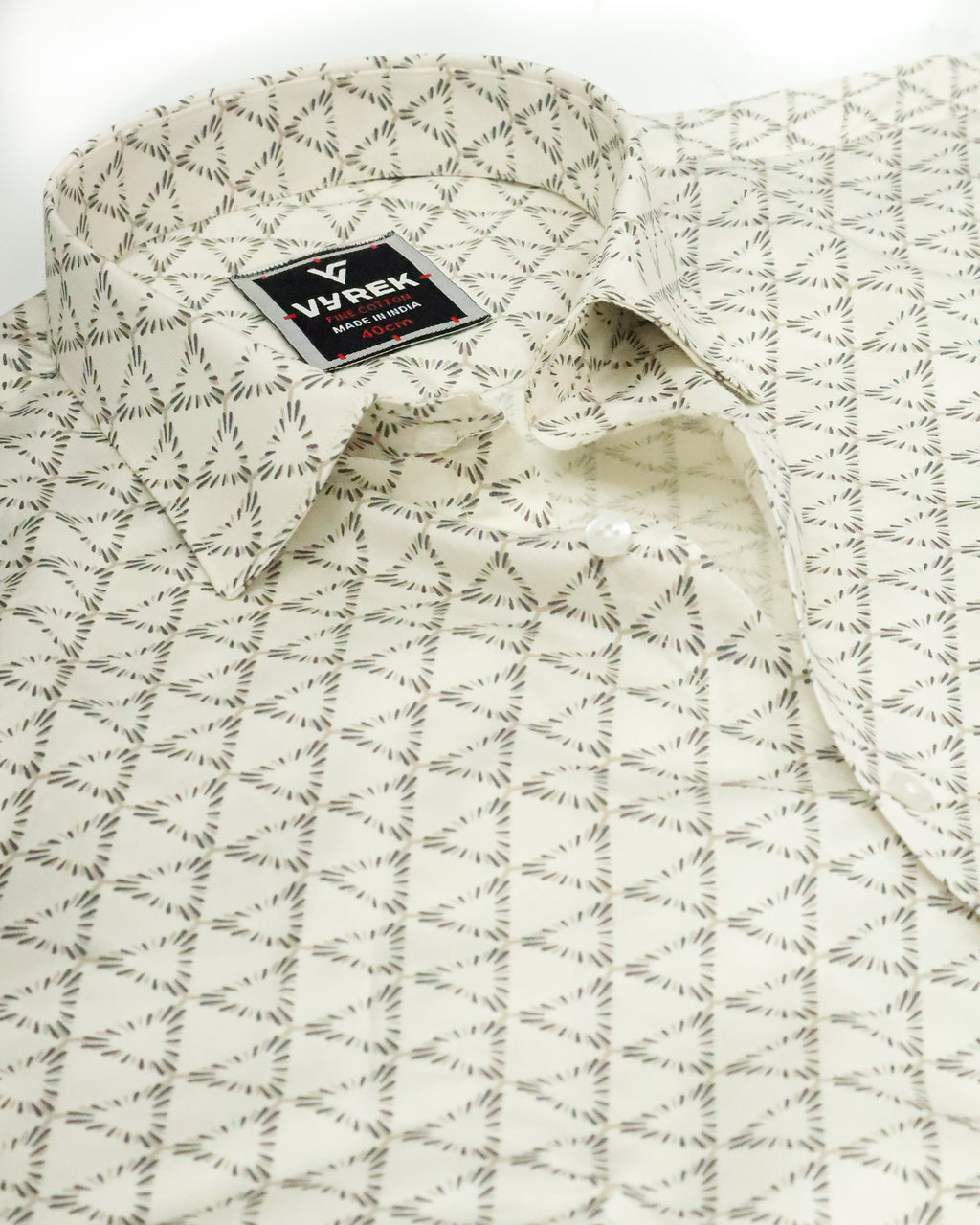 Men's Slim Fit Cream Geometric Printed Cotton Shirt