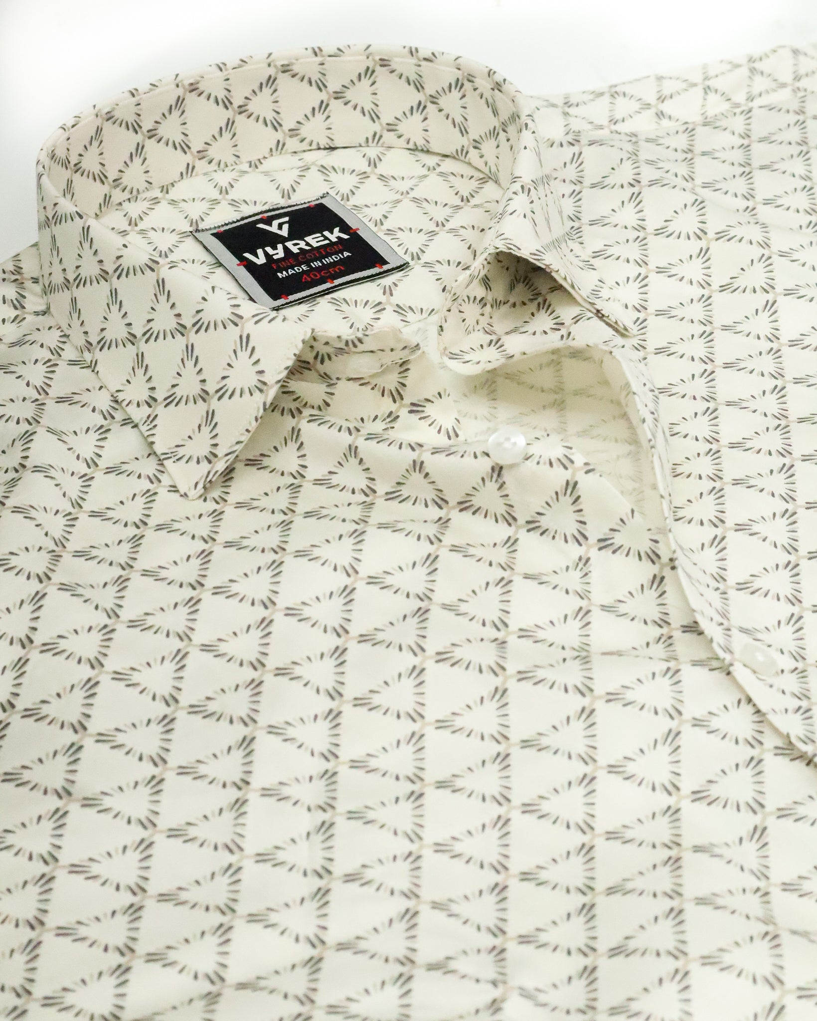 Men's Slim Fit Cream Geometric Printed Cotton Shirt