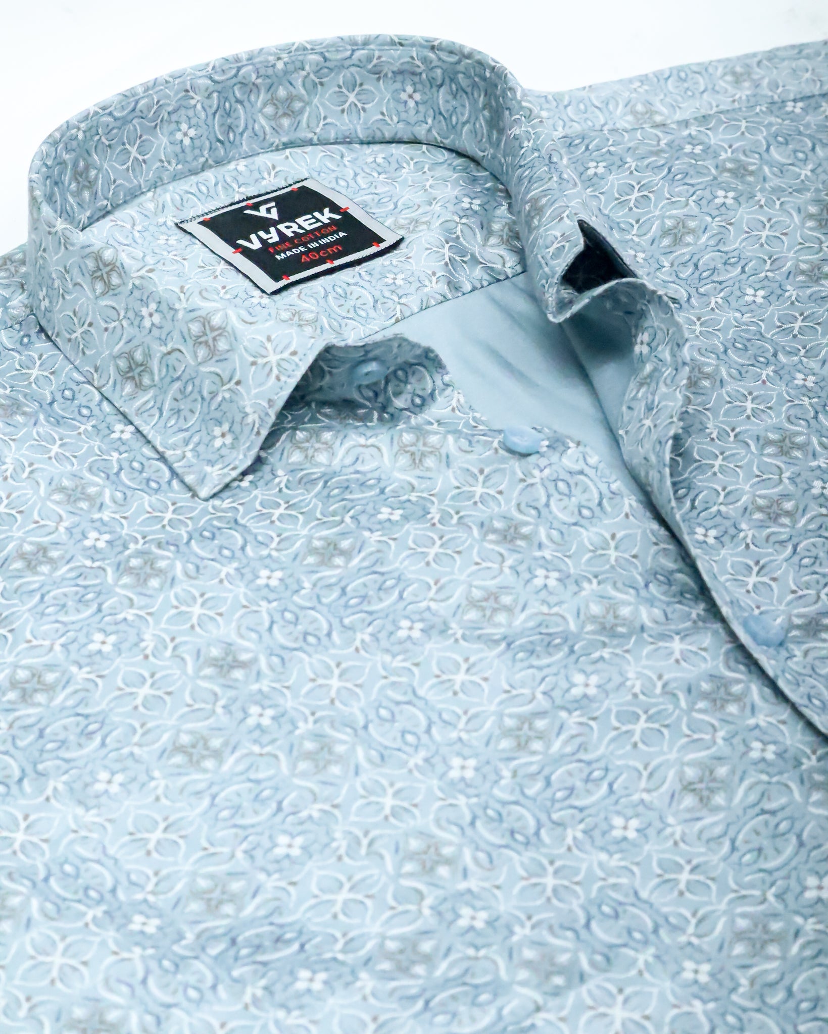 Men's Slim Fit Light Blue Printed Cotton Shirt