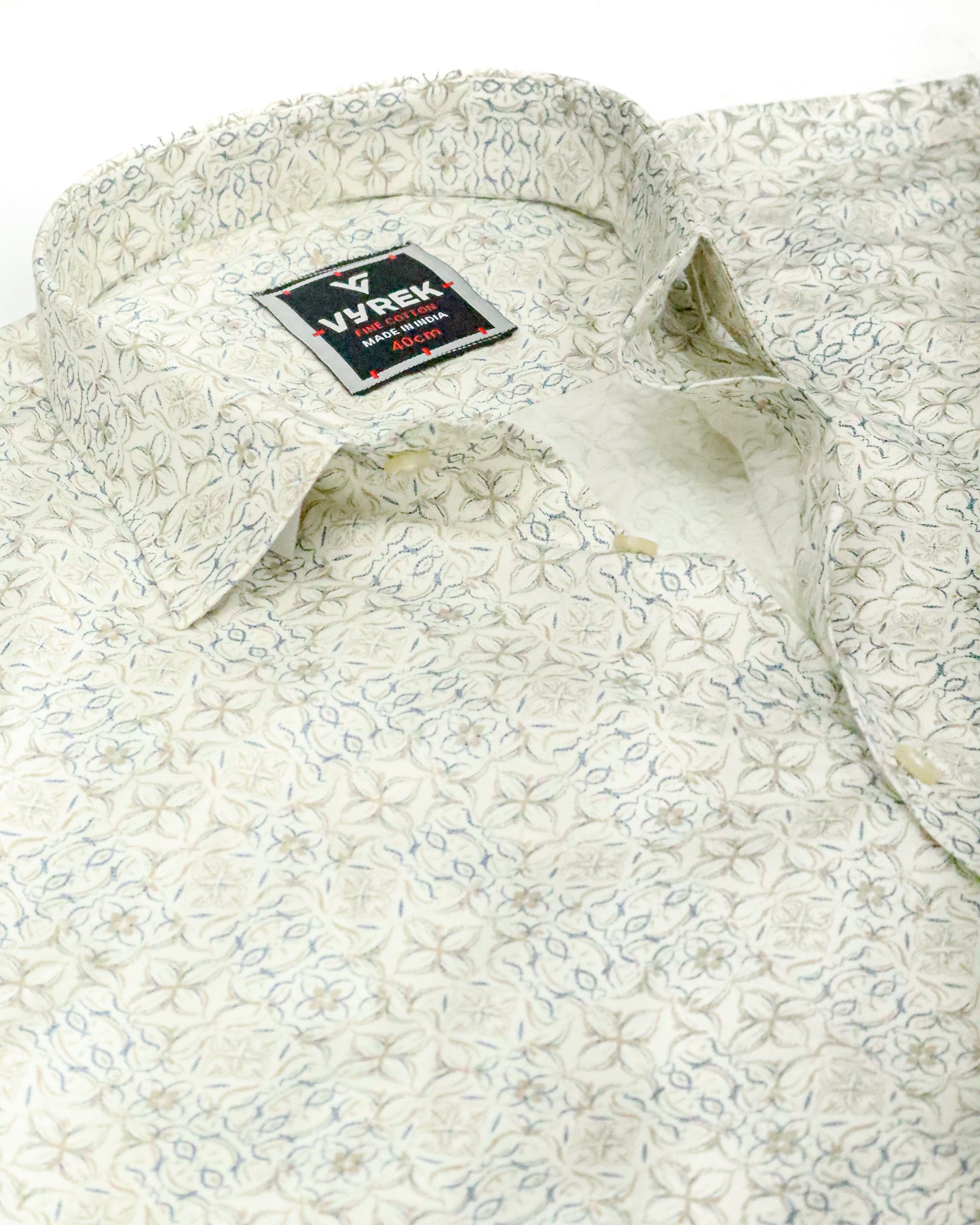 Men's Slim Fit Cream Printed Cotton Shirt