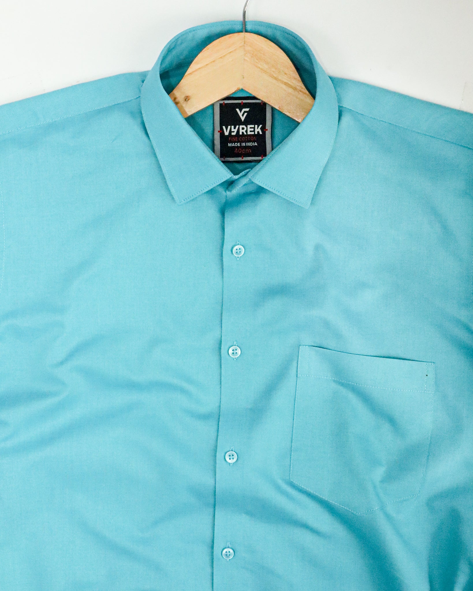 Men's Slim Fit Aqua Blue Solid Cotton Shirt