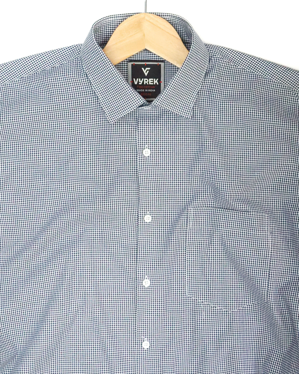 Men’s Classic Navy Blue Gingham Cotton Shirt