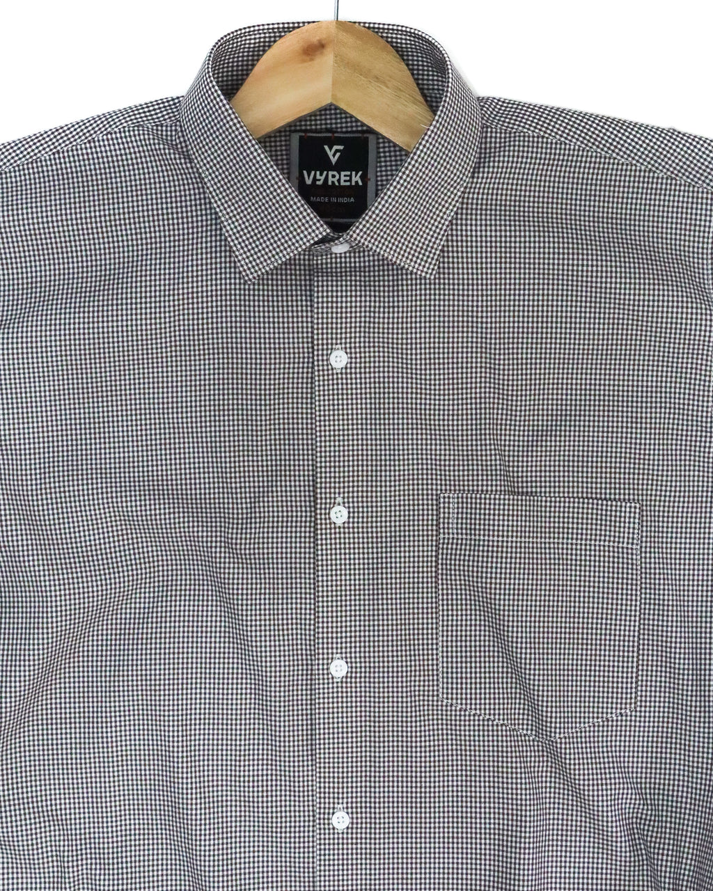 Men’s Classic Coffee Gingham Cotton Shirt