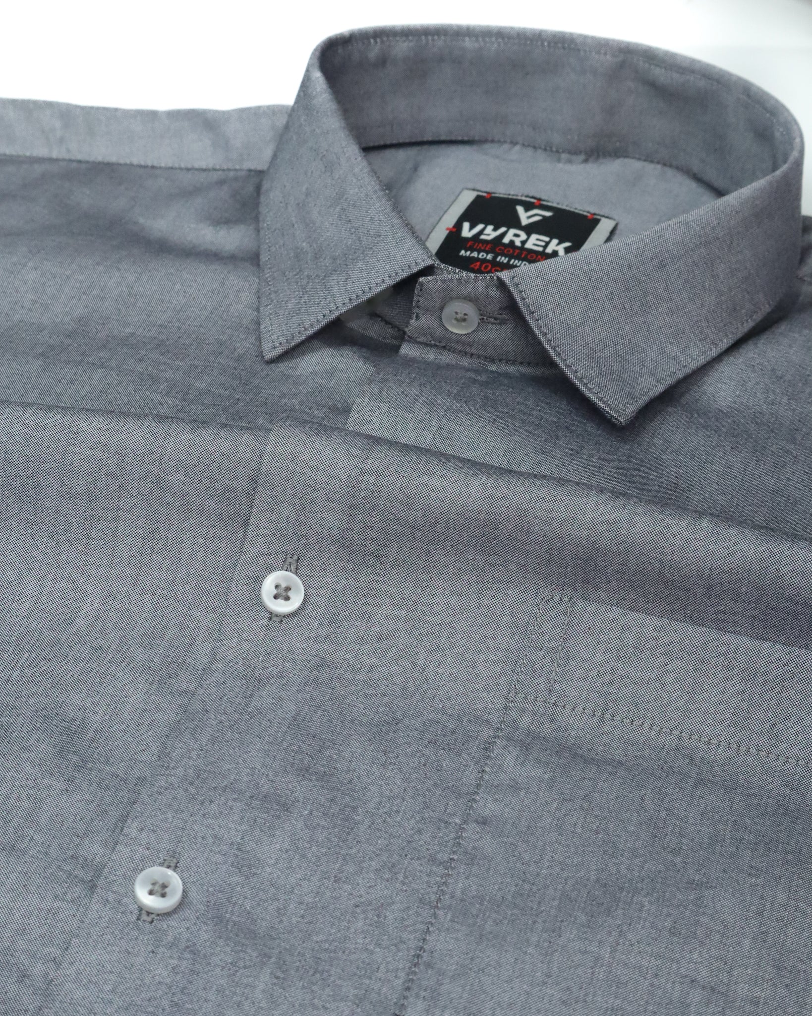 Men's Slim Fit Grey Solid Cotton Shirt
