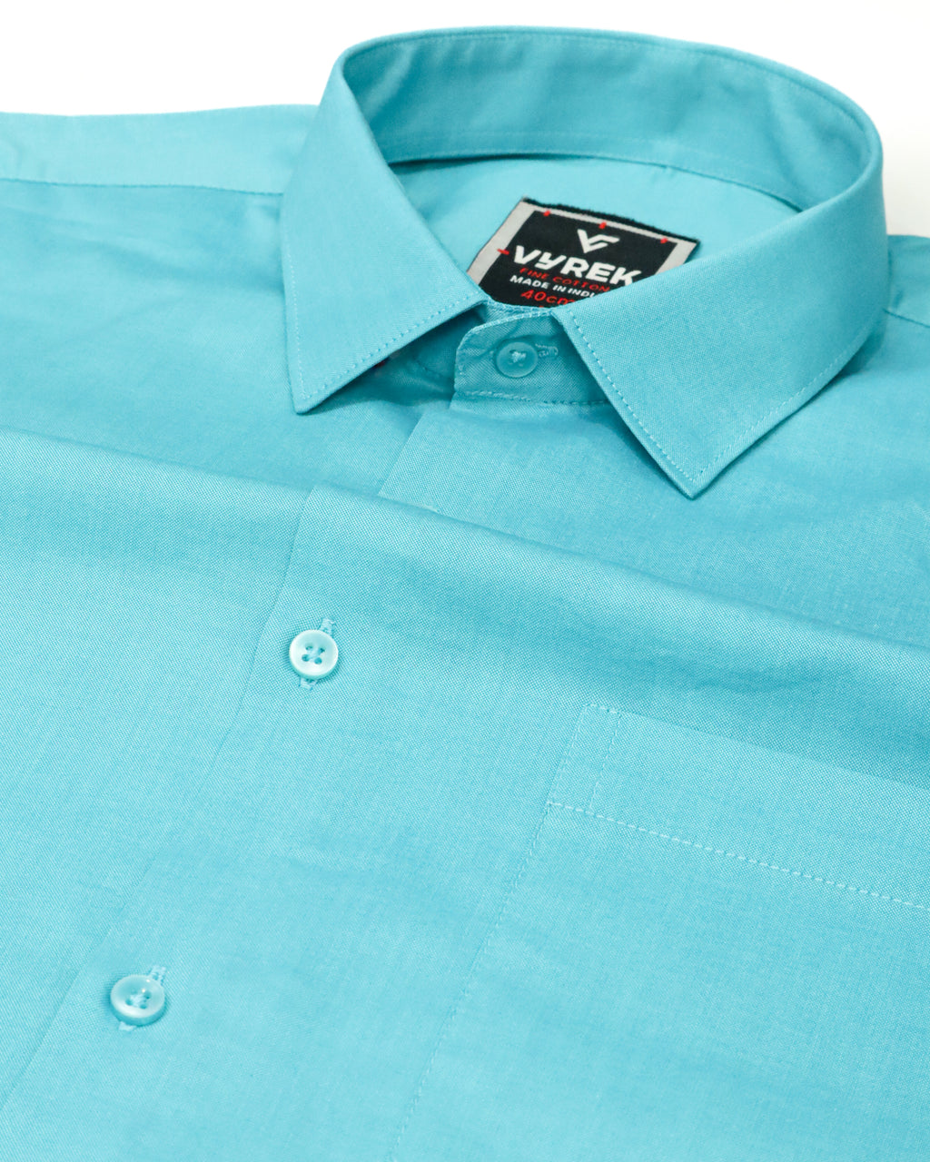 Men's Slim Fit Aqua Blue Solid Cotton Shirt