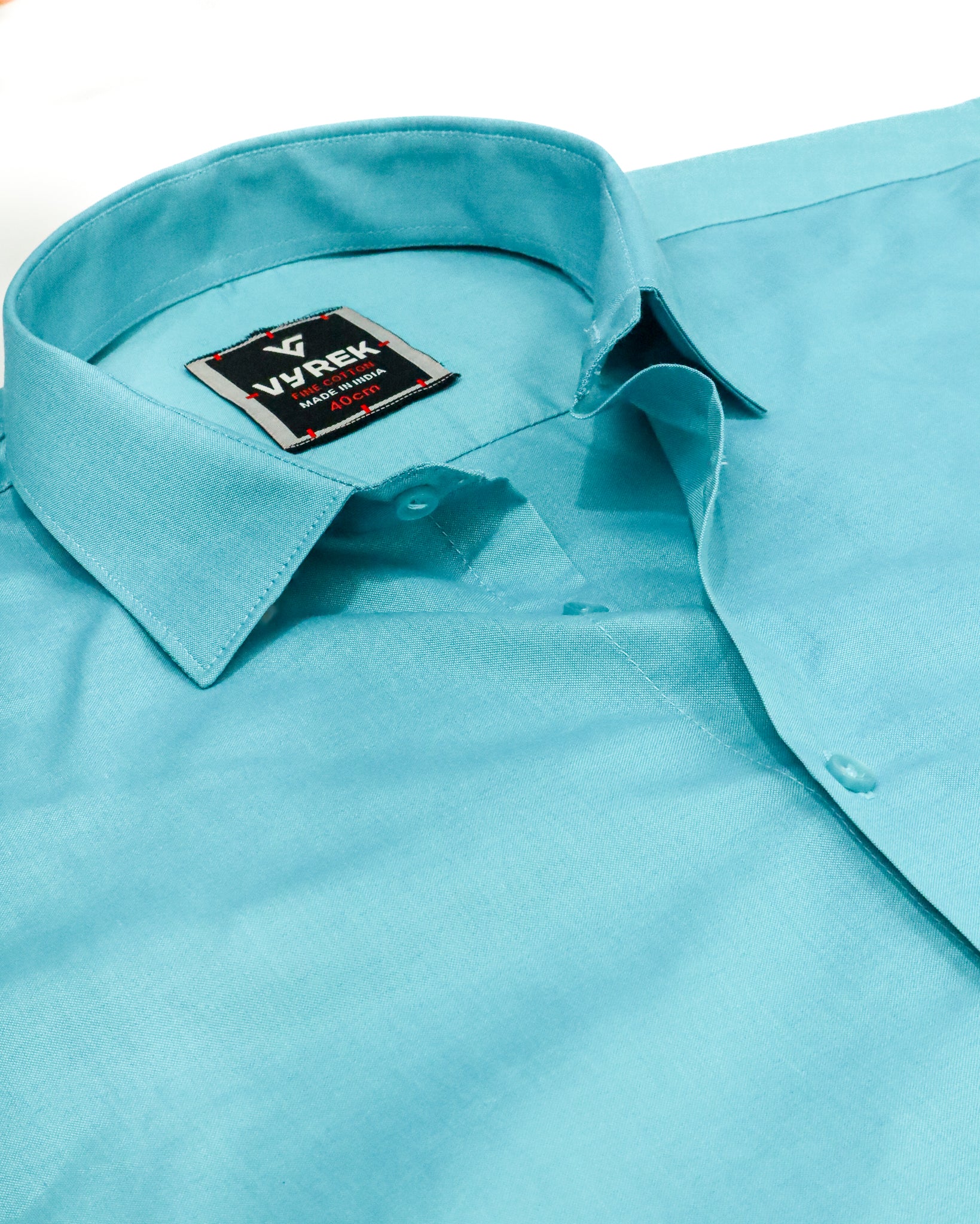 Men's Slim Fit Aqua Blue Solid Cotton Shirt