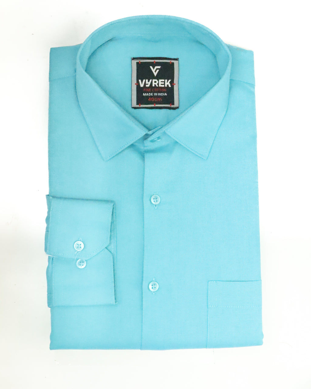Men's Slim Fit Aqua Blue Solid Cotton Shirt