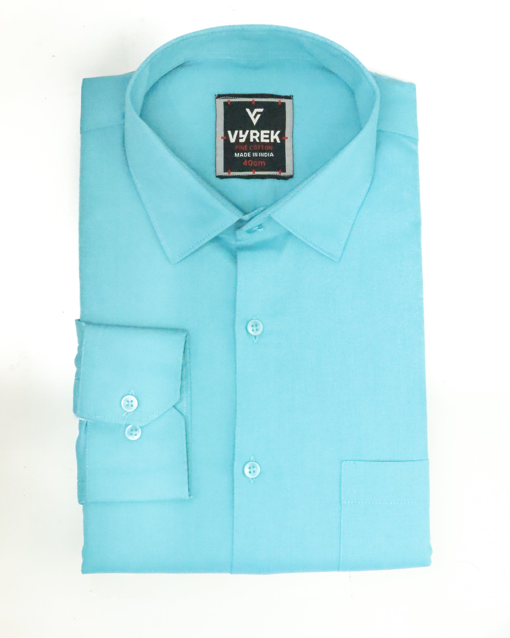 Men's Slim Fit Aqua Blue Solid Cotton Shirt
