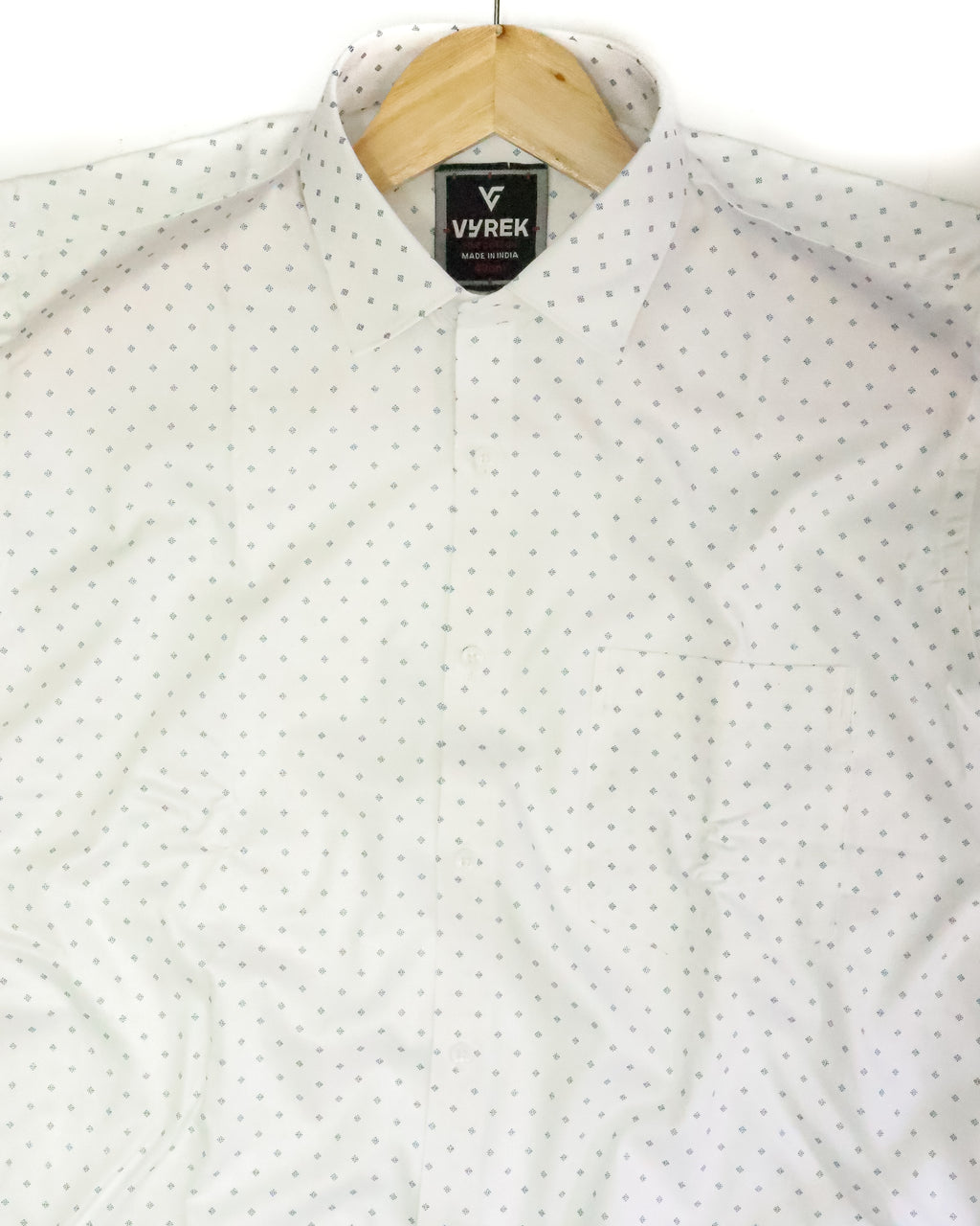 Men's Slim Fit White Geometric Print Cotton Shirt