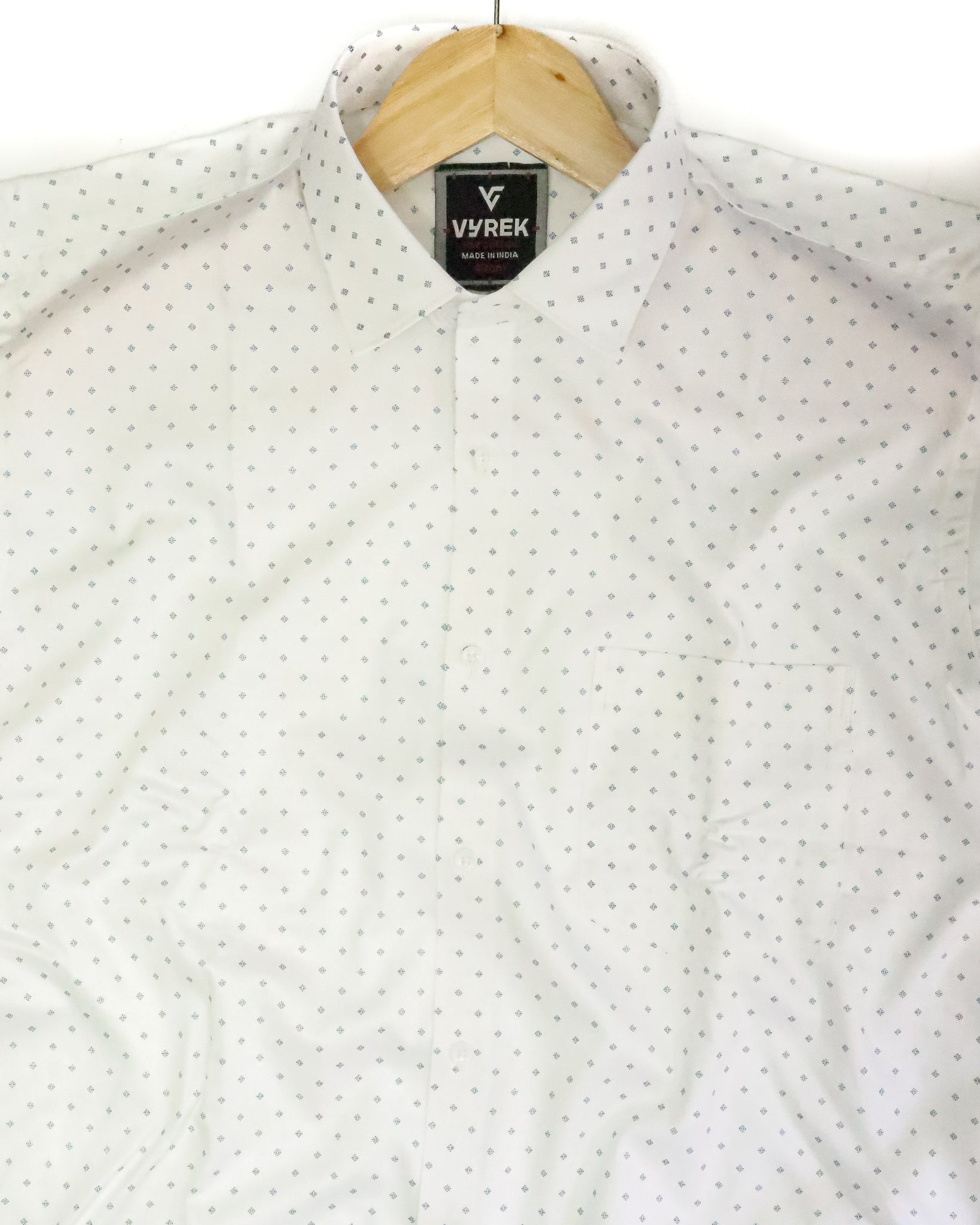 Men's Slim Fit White Geometric Print Cotton Shirt