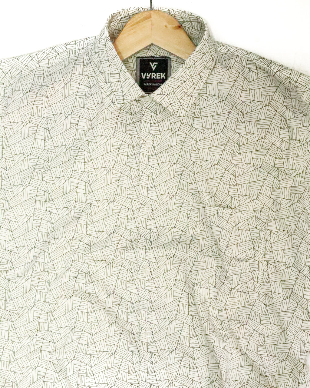 Men's Slim Fit Off White Abstract Line Print Cotton Shirt