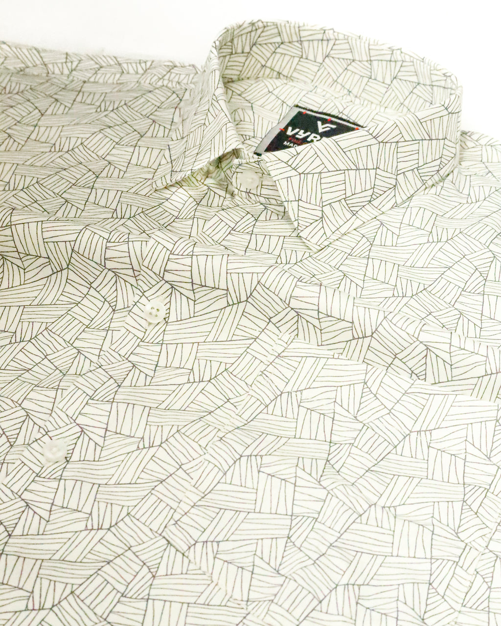 Men's Slim Fit Off White Abstract Line Print Cotton Shirt