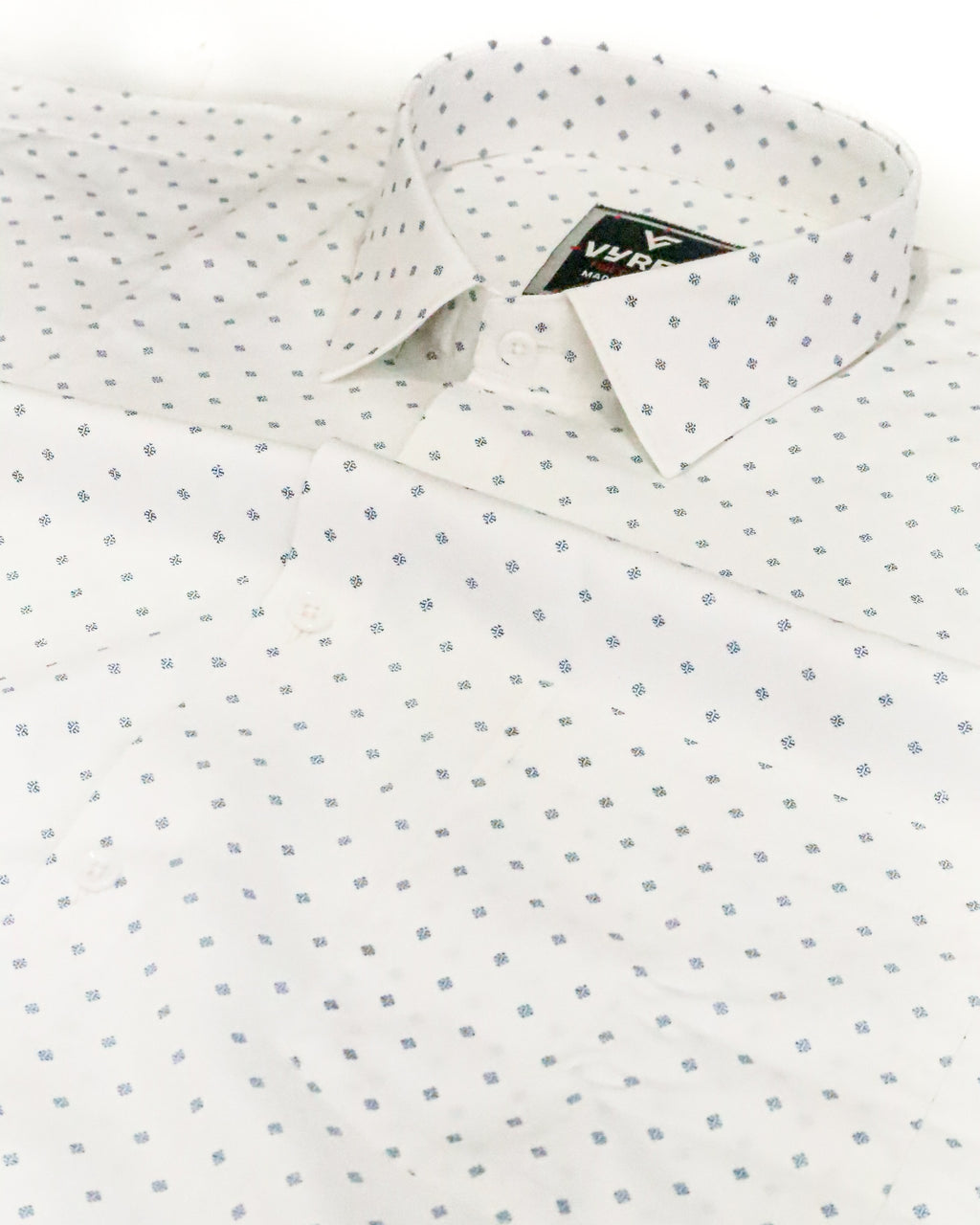 Men's Slim Fit White Geometric Print Cotton Shirt