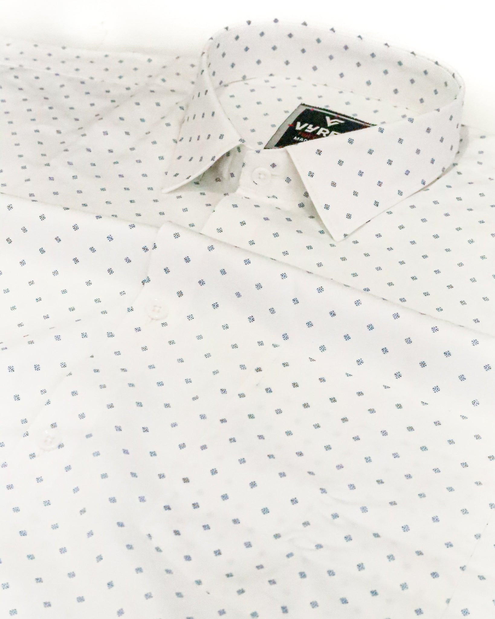 Men's Slim Fit White Geometric Print Cotton Shirt