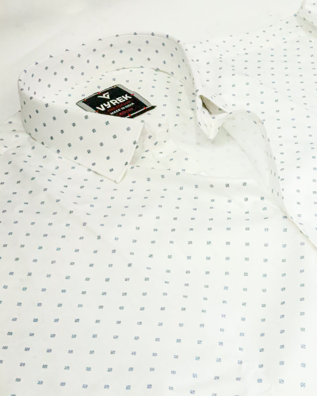 Men's Slim Fit White Geometric Print Cotton Shirt