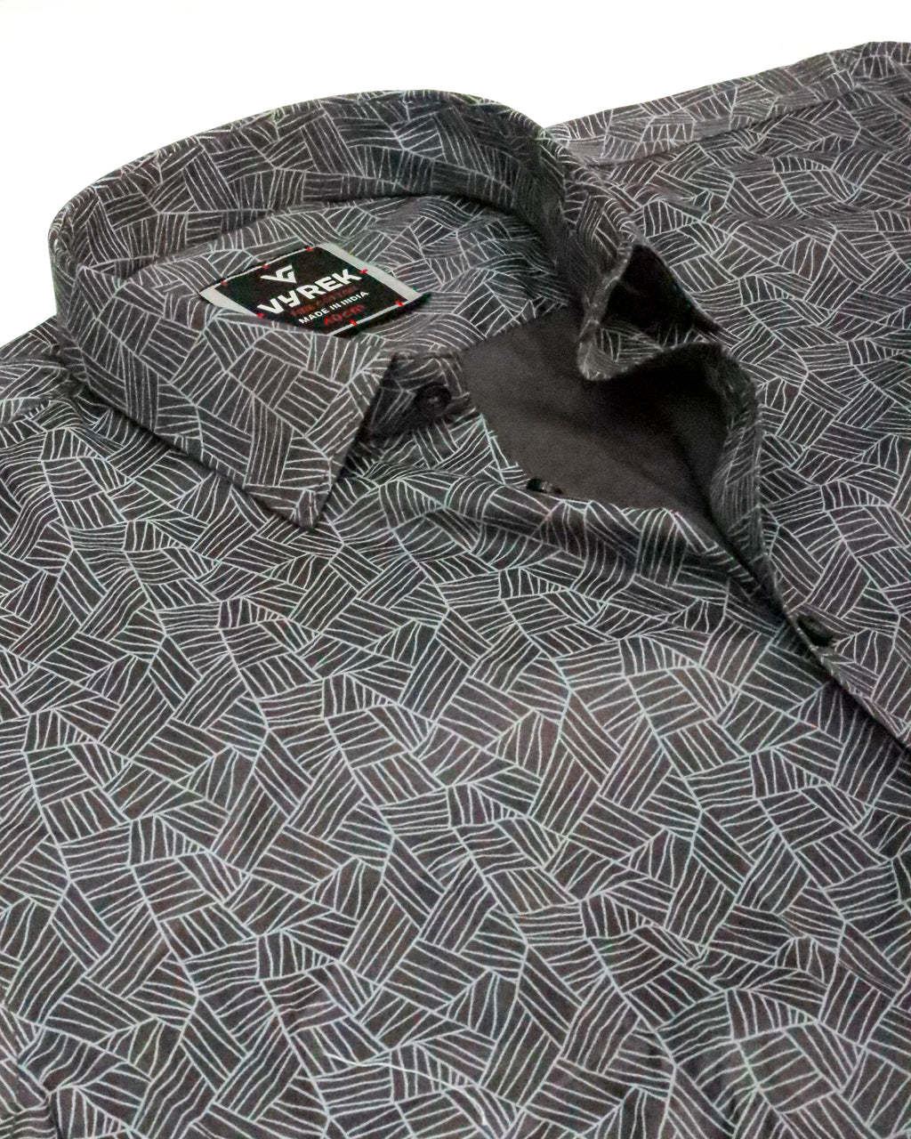 Men’s Slim Fit Dark Grey Geometric Line Cotton Shirt