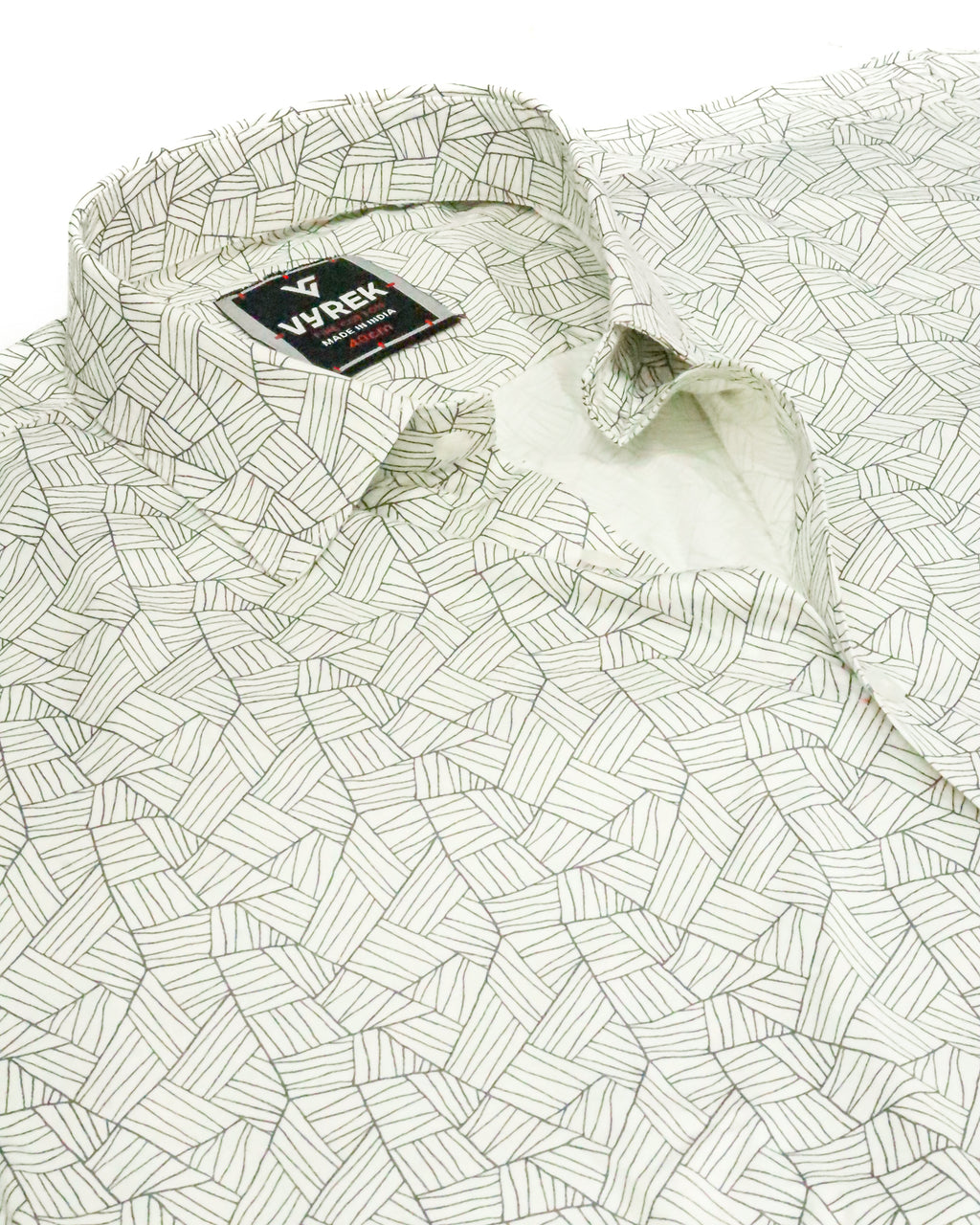 Men's Slim Fit Off White Abstract Line Print Cotton Shirt